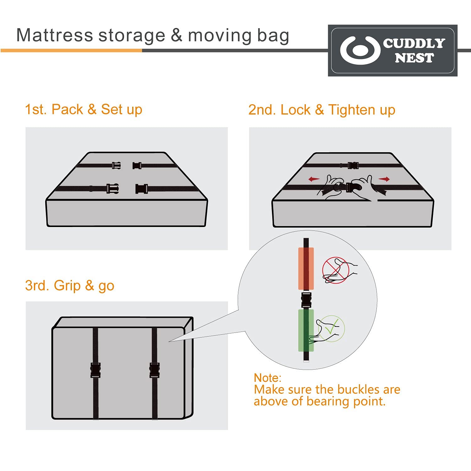 Waterproof Queen Size Mattress Storage Bag with Zipper & Straps - Heavy Duty Reusable Moving & Storage Cover for Mattress Protection (Black) - Perfect for Home Organization, College Dorm Moves, and Long-Term Storage