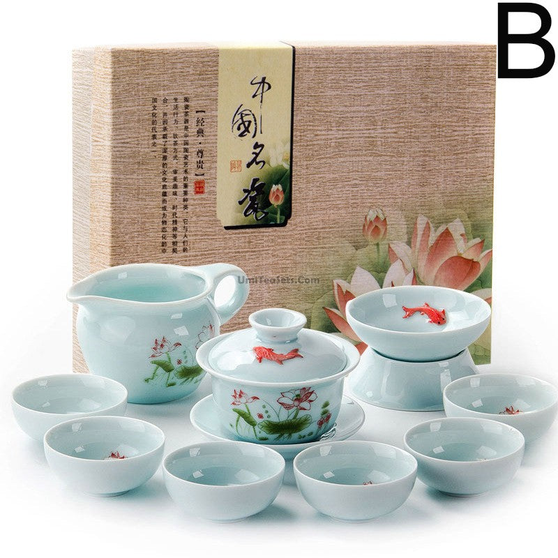 Premium Chinese Jade Porcelain Lotus Gaiwan Tea Set - Traditional Yixing Clay Teapot with Cups for Gongfu Tea Ceremony | Perfect for Home, Office & Zen Meditation Spaces