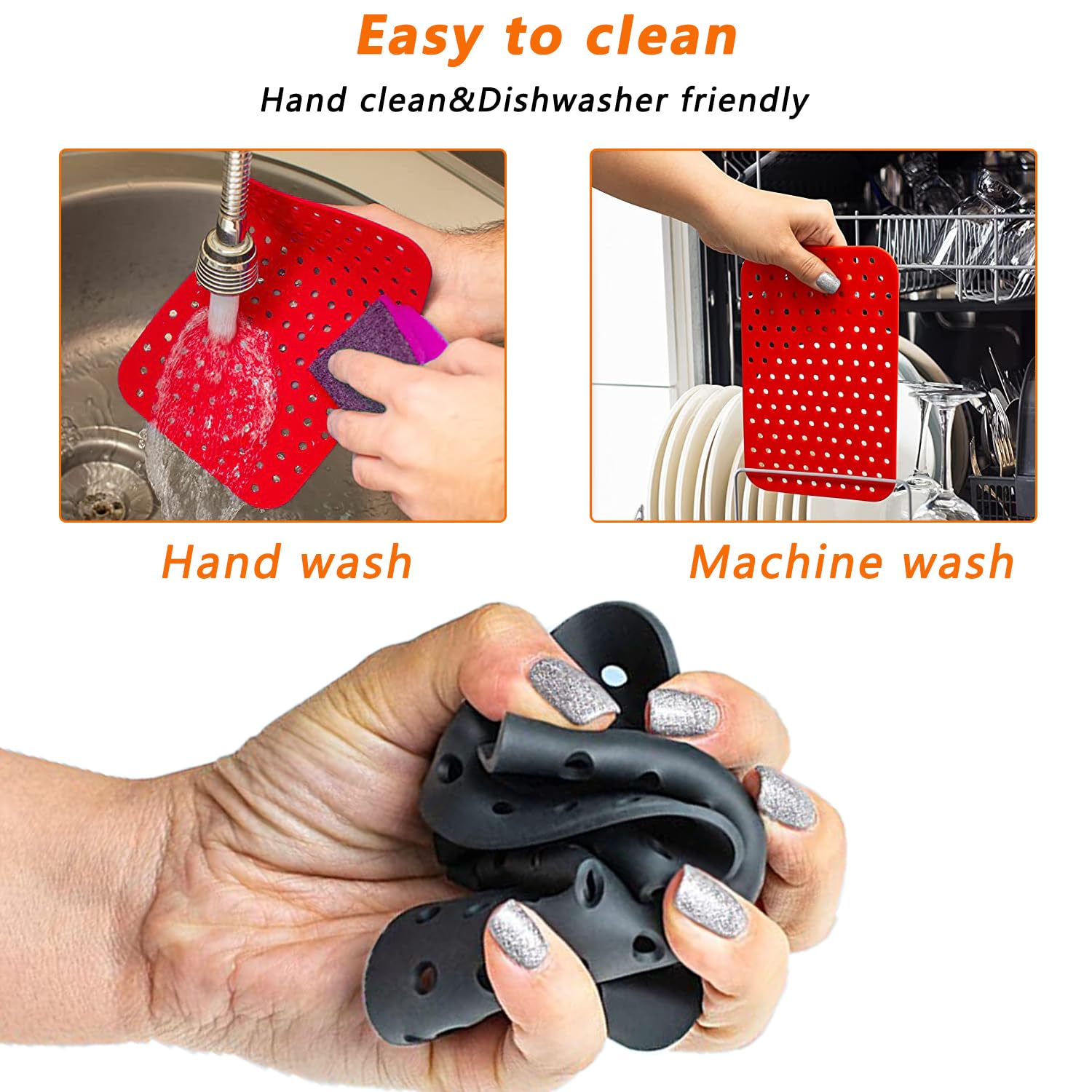 4-Piece Air Fryer Silicone Mat Set - Non-Slip Square Basket Liners, BPA-Free & Reusable Accessories for Air Fryer Cooking - Perfect for Roasting, Baking & Frying Healthy Meals
