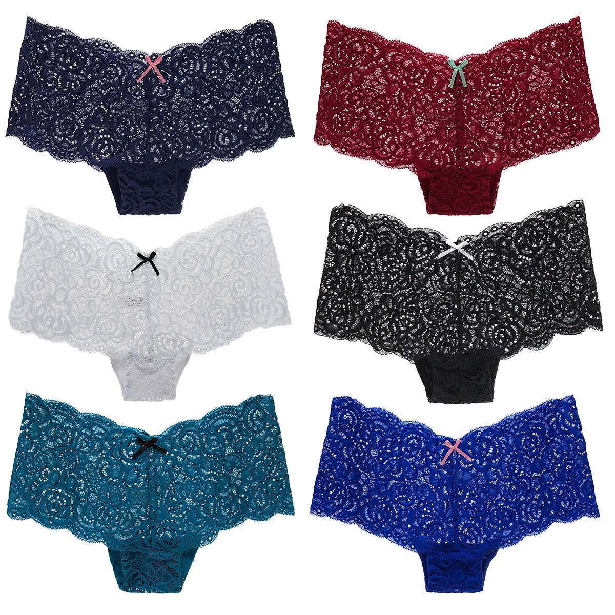 6 Pack Women's Hipster Lace Trim Boyshort Underwear - Soft Breathable Panties for Plus Size - Perfect for Everyday Wear, Sleep & Lounge