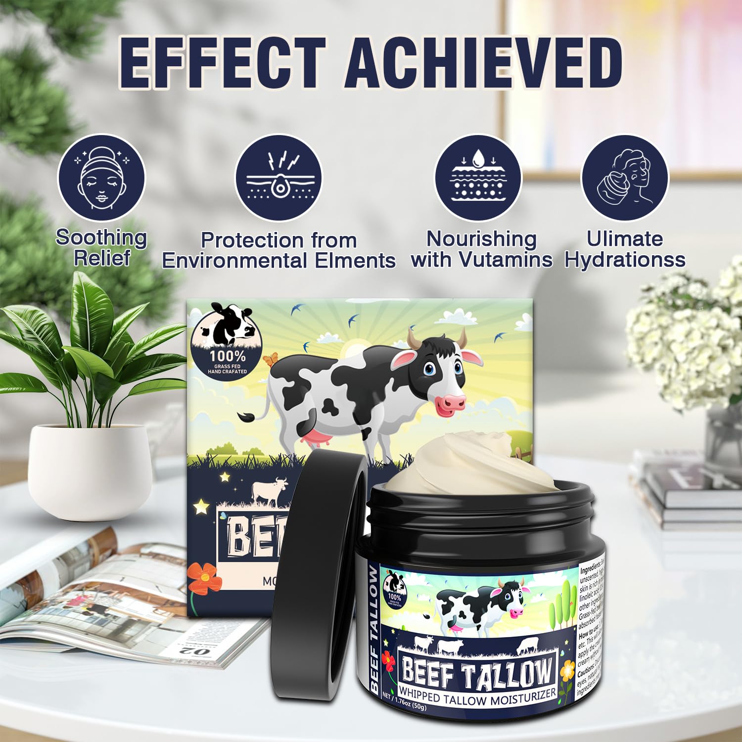 Organic Grass-Fed Beef Tallow Balm for Face & Body - 100% Natural Whipped Tallow Moisturizer, Unscented Skin Care for Sensitive Skin | Hydrating Face Cream & Body Lotion for Dry Skin, Eczema & DIY Beauty