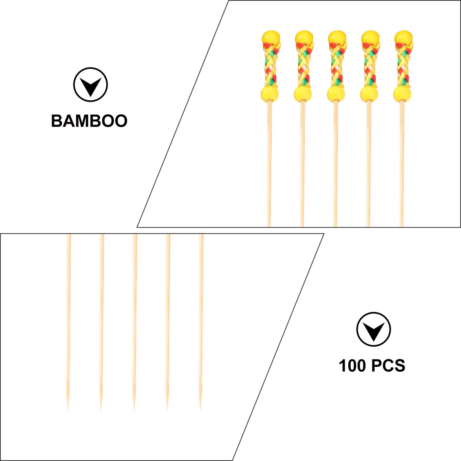 100 Pcs Bamboo Skewers for Fruit, Cocktails, Desserts & BBQ - Eco-Friendly Food Picks for Party Decorations, Appetizers & Grilling - Perfect for Weddings, Picnics & Outdoor Gatherings