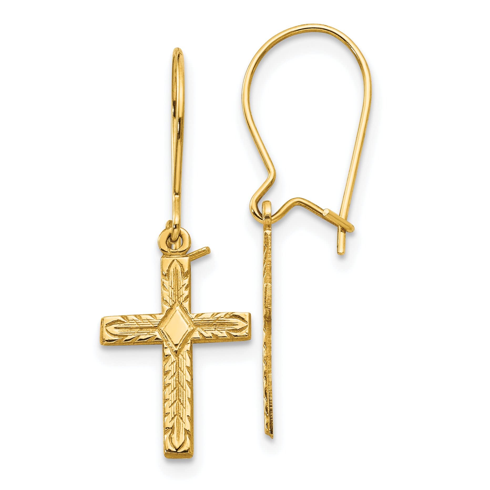 14K Yellow Gold Kidney Wire Cross Earrings - Dainty Religious Jewelry for Women - Perfect for Church, Weddings & Everyday Wear