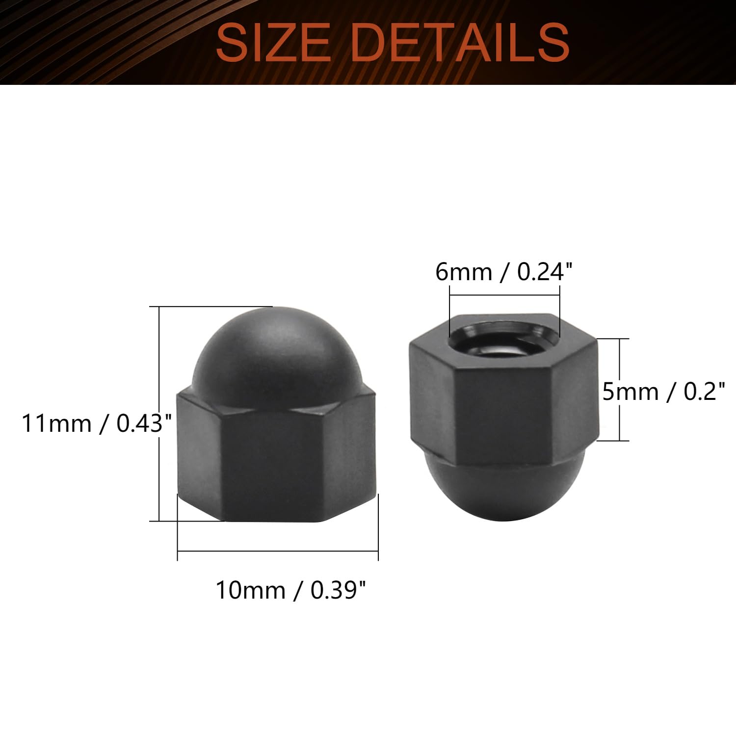 MroMax M6 Acorn Hex Cap Nuts - Black Nylon Locknuts (10Pcs) for Furniture & DIY Projects