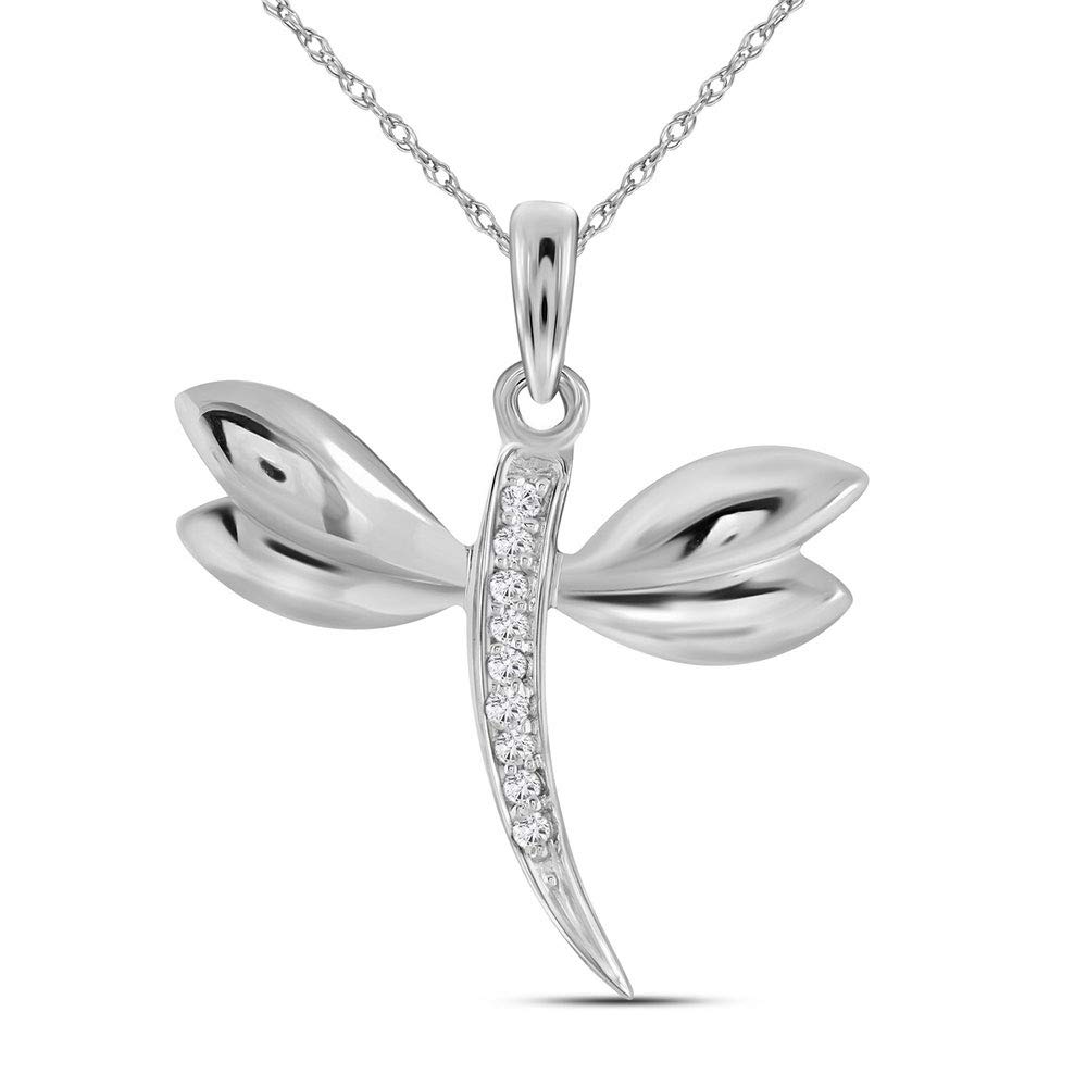 14K White Gold Women's Round Diamond Butterfly Wing Pendant Necklace - 0.03 Carat Total Weight - Perfect for Anniversary Gifts, Valentine's Day & Special Occasions
