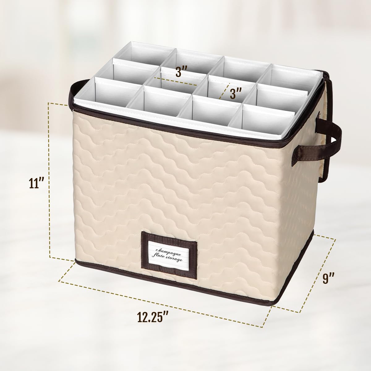 HOLDN’ STORAGE Wine Glass Organizer with Dividers - Set of 2 Durable Quilted Stemware Storage Cases, Holds 12 Champagne Flute Glasses Up To 11