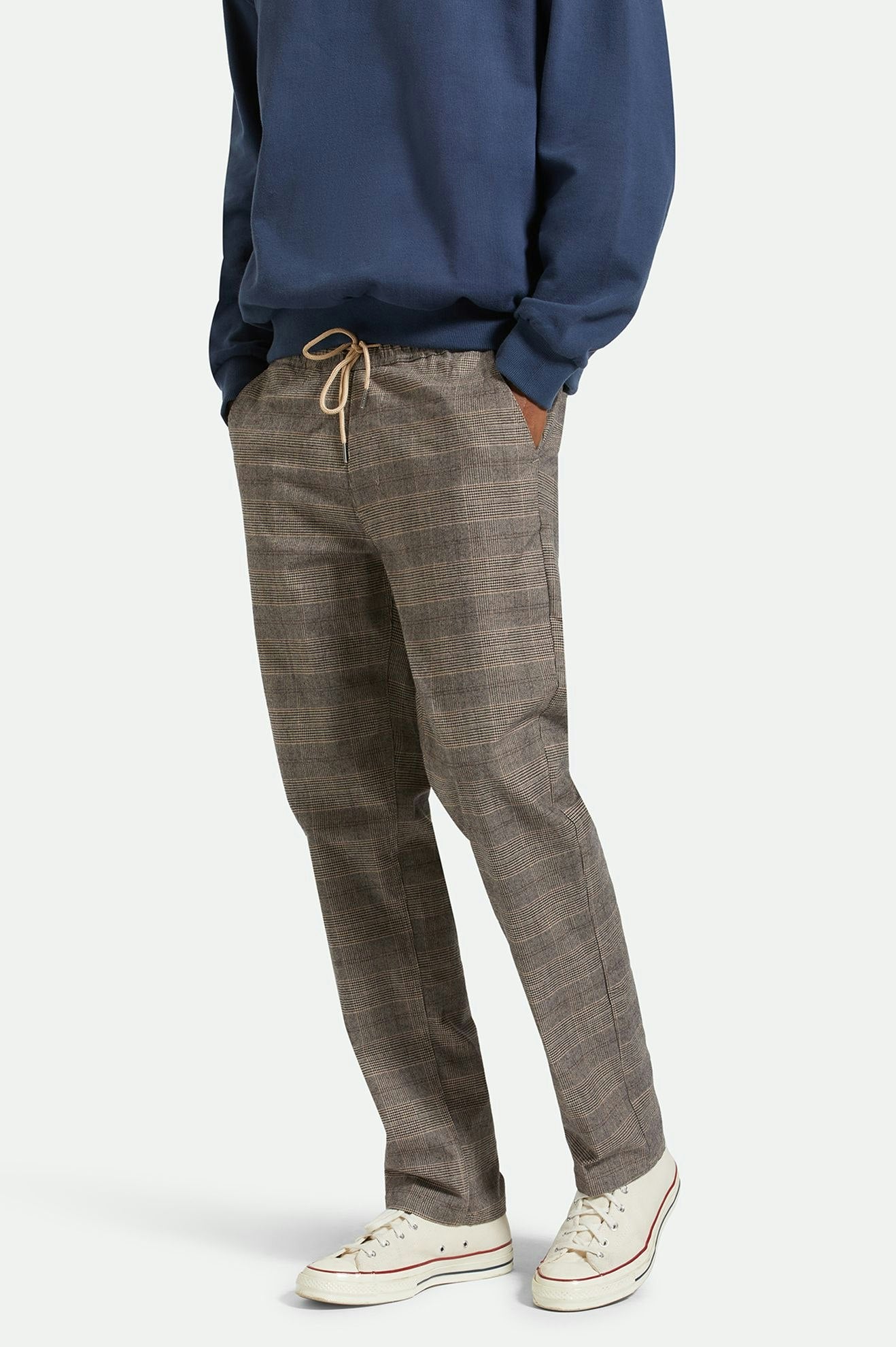 Broadway Houndstooth Elastic Waist Relaxed Pants for Women - Brown & Cream Checkered Pattern - Comfortable Lounge Pants for Home, Office & Casual Wear