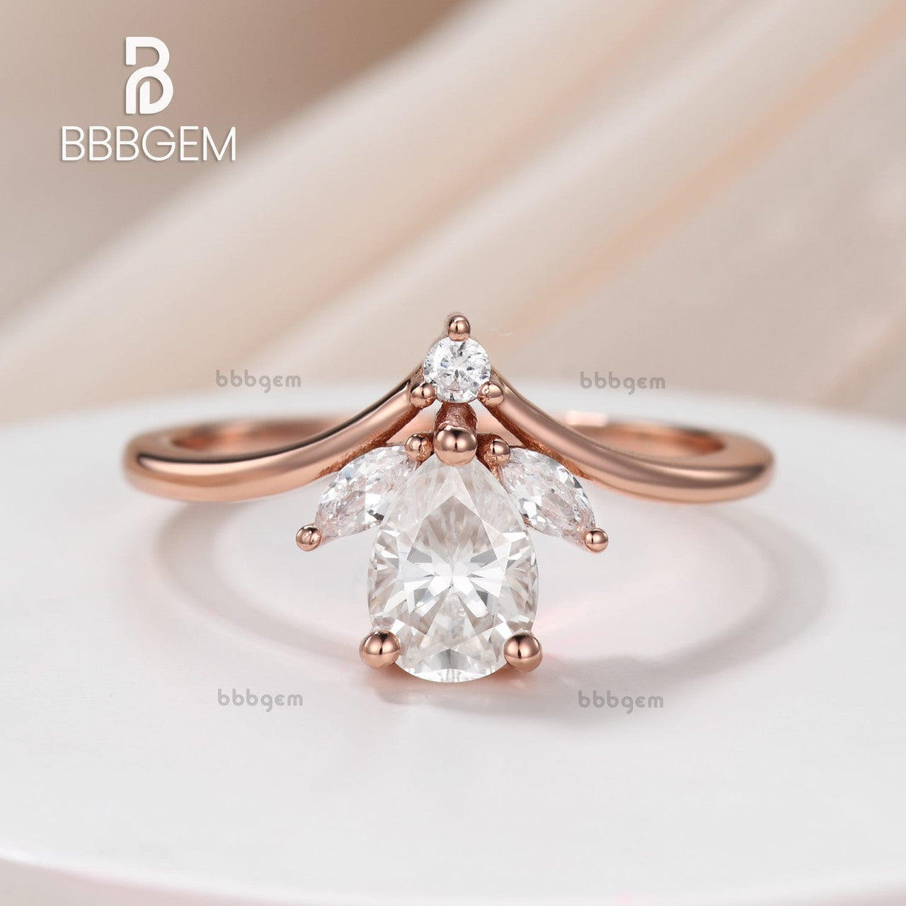 14K Solid Gold Pear & Marquise Floral Moissanite Engagement Ring with V-Shaped Band | Elegant Wedding Jewelry for Brides & Proposals