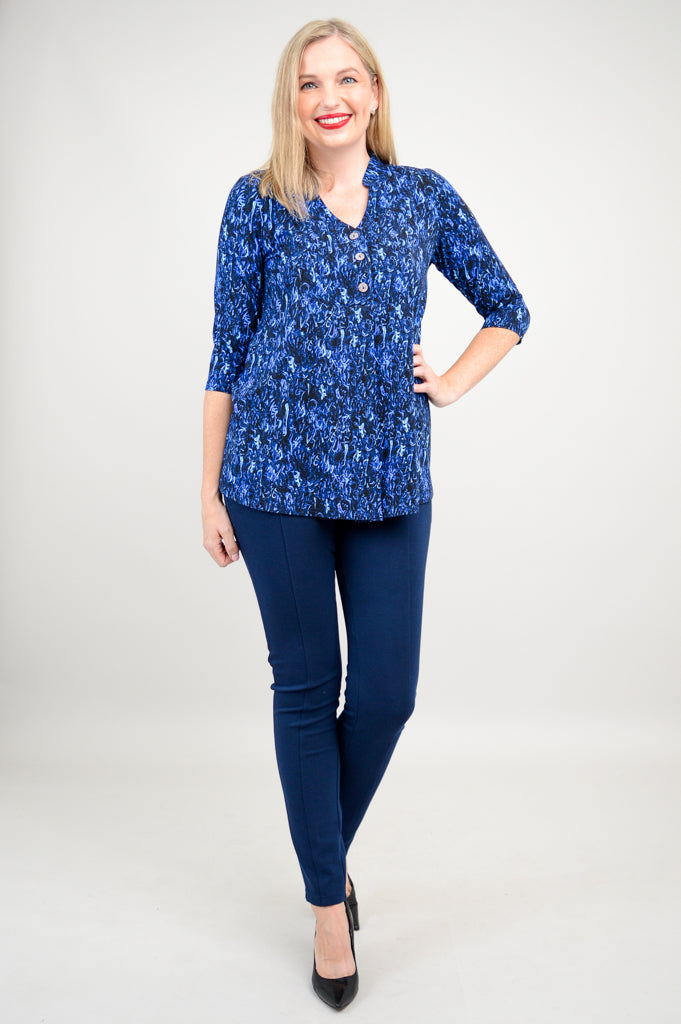 Edwina Women's Deepwater Blue Bamboo V-Neck Top - Soft & Breathable Casual Shirt for Summer, Work, and Travel