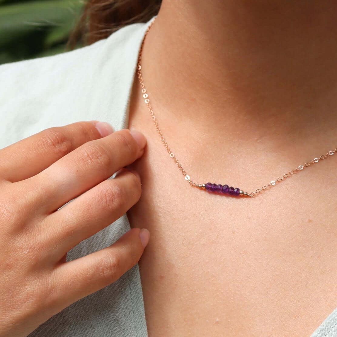 Sparkling Purple Amethyst Faceted Bead Bar Necklace for Women - Elegant Crystal Jewelry Gift for Birthday, Anniversary & Special Occasions | Boho Chic Layering Necklace for Everyday Wear