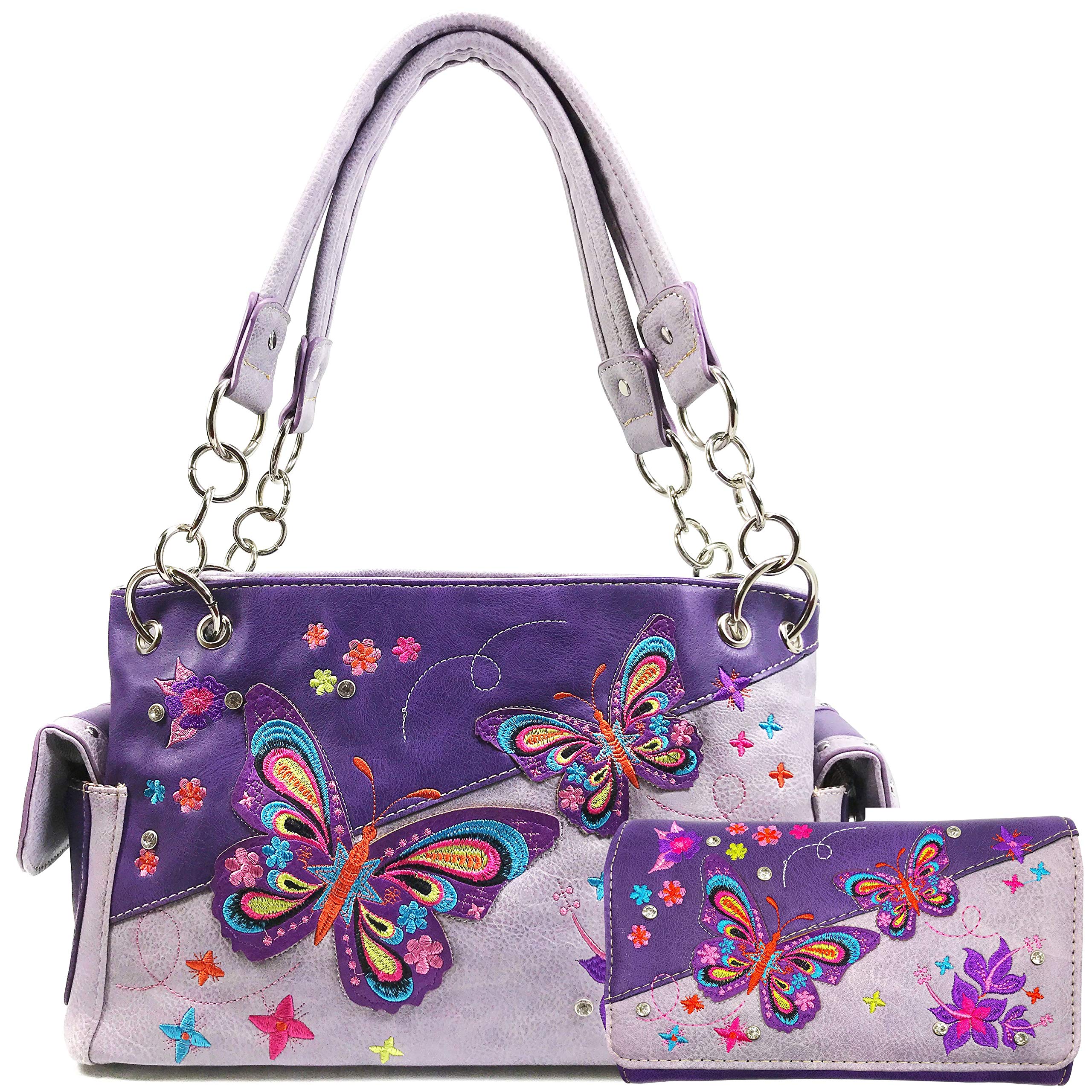 Zelris Women's Concealed Carry Handbag & Wallet Set with Butterfly Flower Embroidery - Perfect for Everyday Use, Travel, and Special Occasions