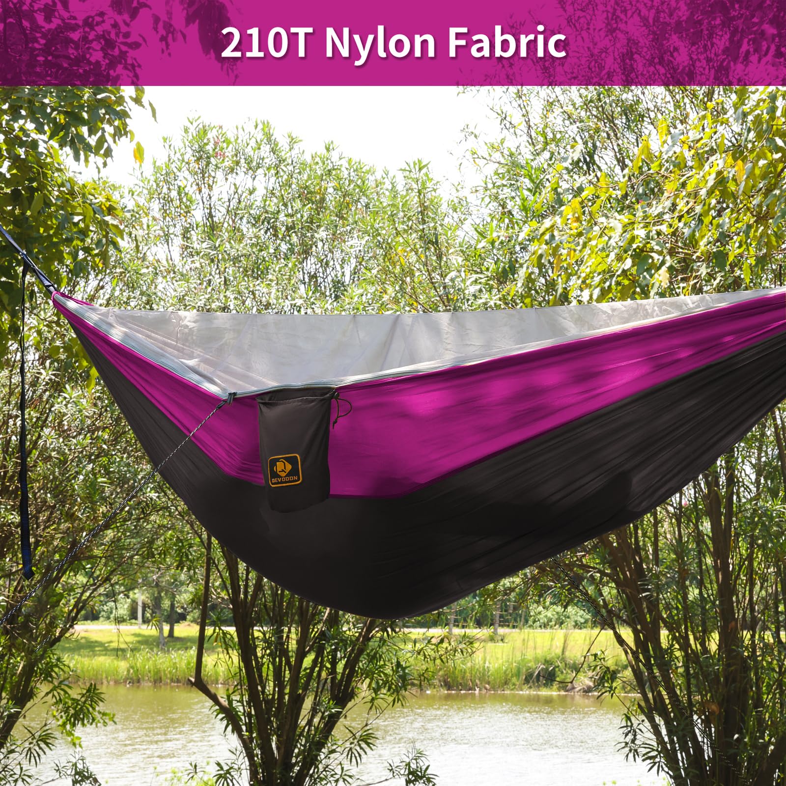 Portable Camping Hammock with Mosquito Net - Lightweight Nylon Parachute Hammock with 10ft Tree Straps - Perfect for Travel, Hiking, Backpacking, Beach & Patio (Black & Pink) - Ideal for Outdoor Adventures, Backyard Relaxation & Summer Camping Trips