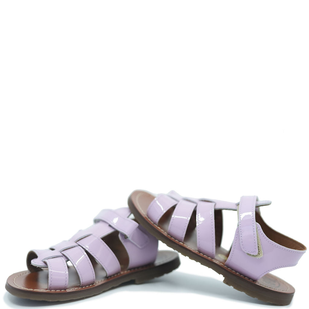 Pepe Women's Lilac Patent Leather Gladiator Sandals with Velcro Strap - Comfortable & Stylish for Summer, Beach, and Casual Outings