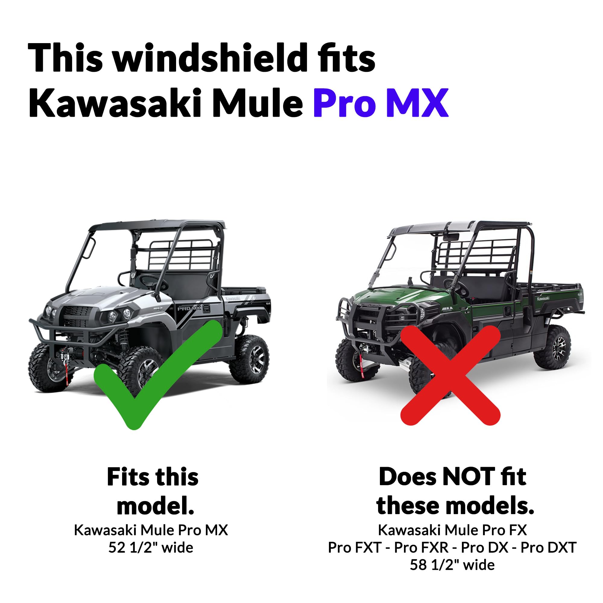 Kawasaki Mule Pro MX Windshield - Scratch Resistant Lexan MR10 with Hard Coat | Easy Installation & Removal | Made in USA | Perfect for Off-Roading, Hunting & Farm Work