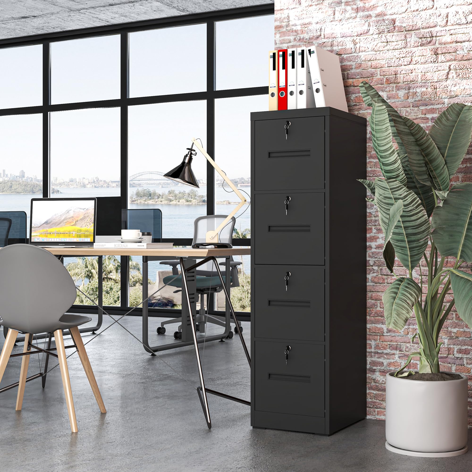 4-Drawer Vertical File Cabinet with Lockable Drawers - Heavy Duty Black Metal Filing Cabinet for Home Office - Organize A4/Letter/Legal Size Documents - Perfect for Office Storage & Document Security (Assembly Required)