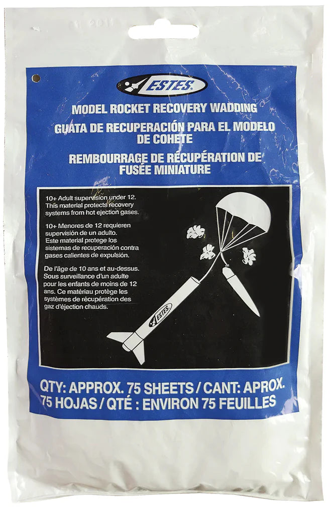 Estes Recovery Wadding - 75 Sheets for Model Rocket Parachutes (Fits 18-25 Flights) | Fireproof Protection for Safe Rocket Landings | Perfect for STEM Projects & Backyard Rocket Launches
