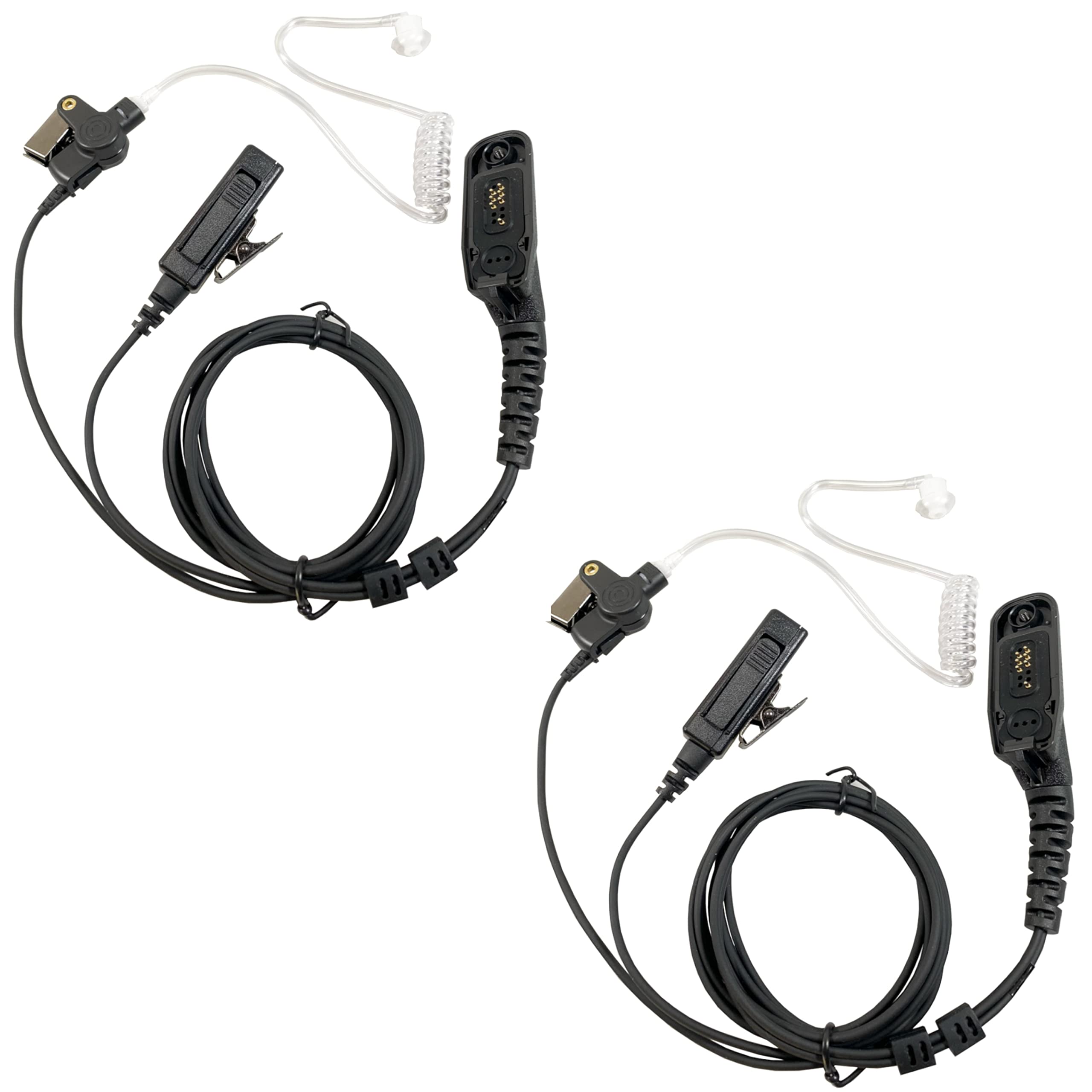 MaximalPower Replacement Acoustic Tube Earpiece Headset for Motorola Radios XPR6500 XPR6550 XPR6580 APX7000 APX6000 | Durable Single Wire Earpiece with Reinforced Cable & Headset Mic for Two Way Radios (2 Pack) - Perfect for Security, Construction & Emergency Communication