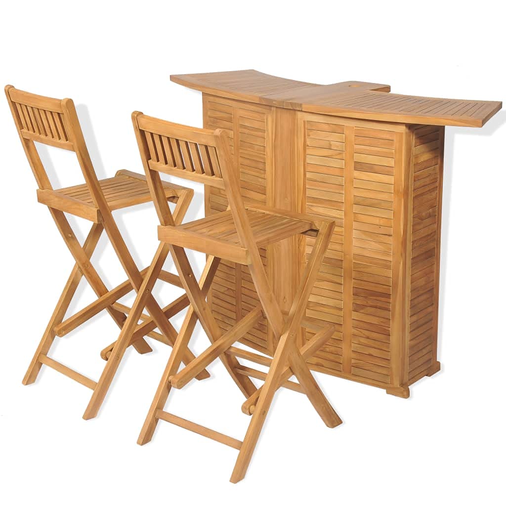 3-Piece Solid Teak Wood Bistro Set with 2 Folding Chairs - Foldable Wooden Bar Counter & Patio Dining Set for 2 - Perfect for Outdoor Gardens, Balconies & Small Space Entertaining
