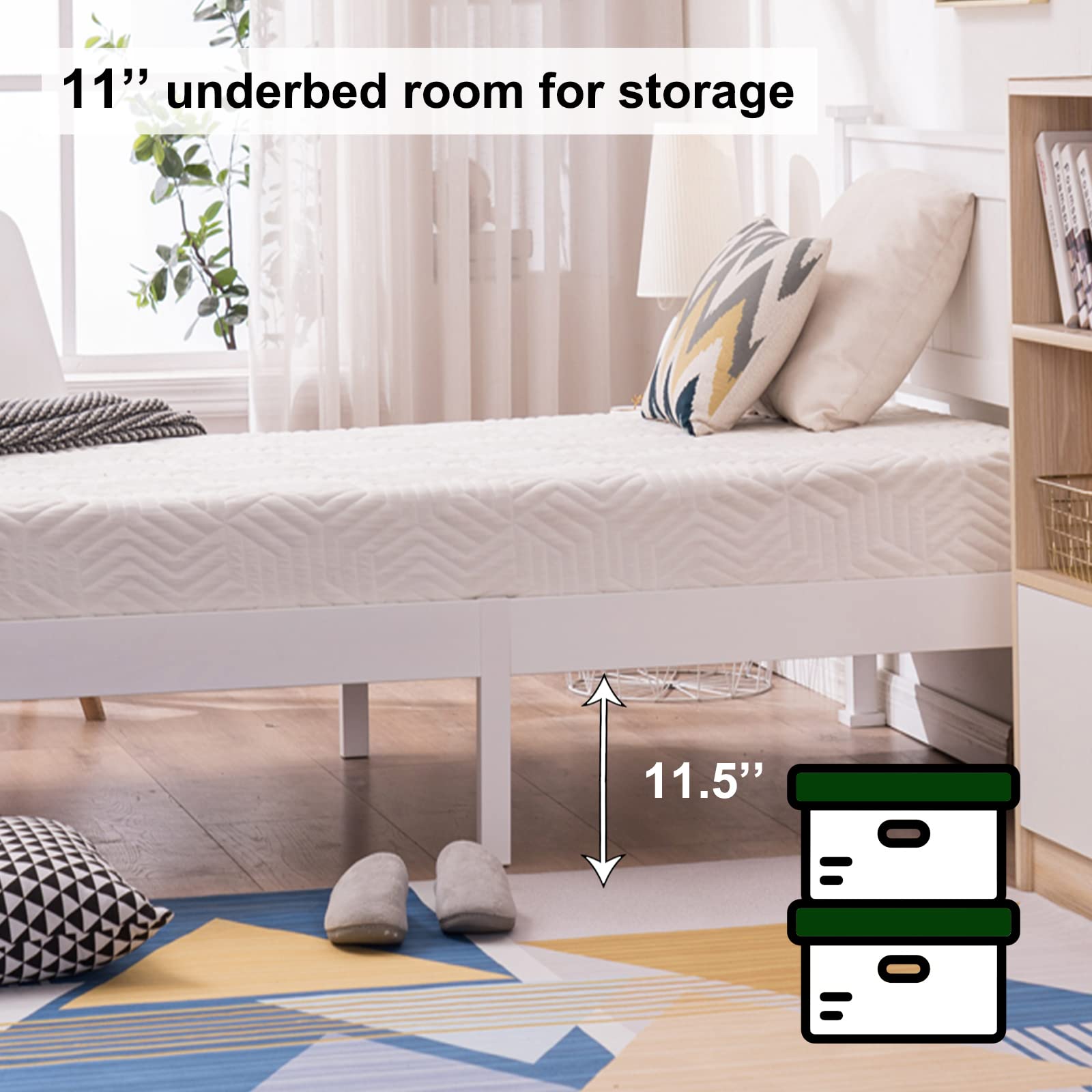 Bonnlo Twin Size Solid Wood Platform Bed Frame with Headboard - No Box Spring Needed, Wood Slat Support Mattress Foundation in White - Perfect for Small Bedrooms, Guest Rooms & Dorm Rooms