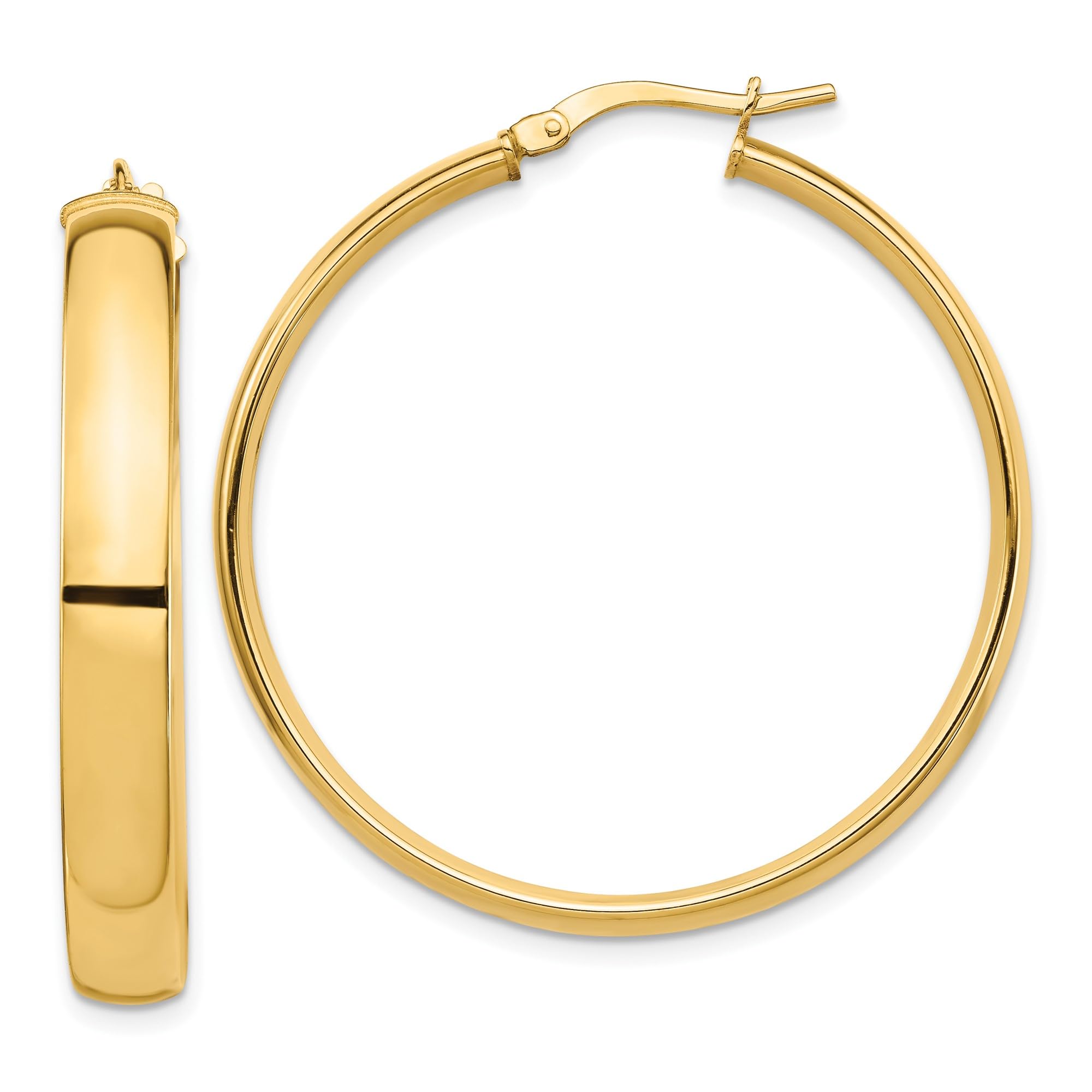 14K Solid Yellow Gold 5mm Round Large Hoop Earrings for Women - Classic Dainty Everyday Jewelry - Perfect for Work, Date Night & Special Occasions
