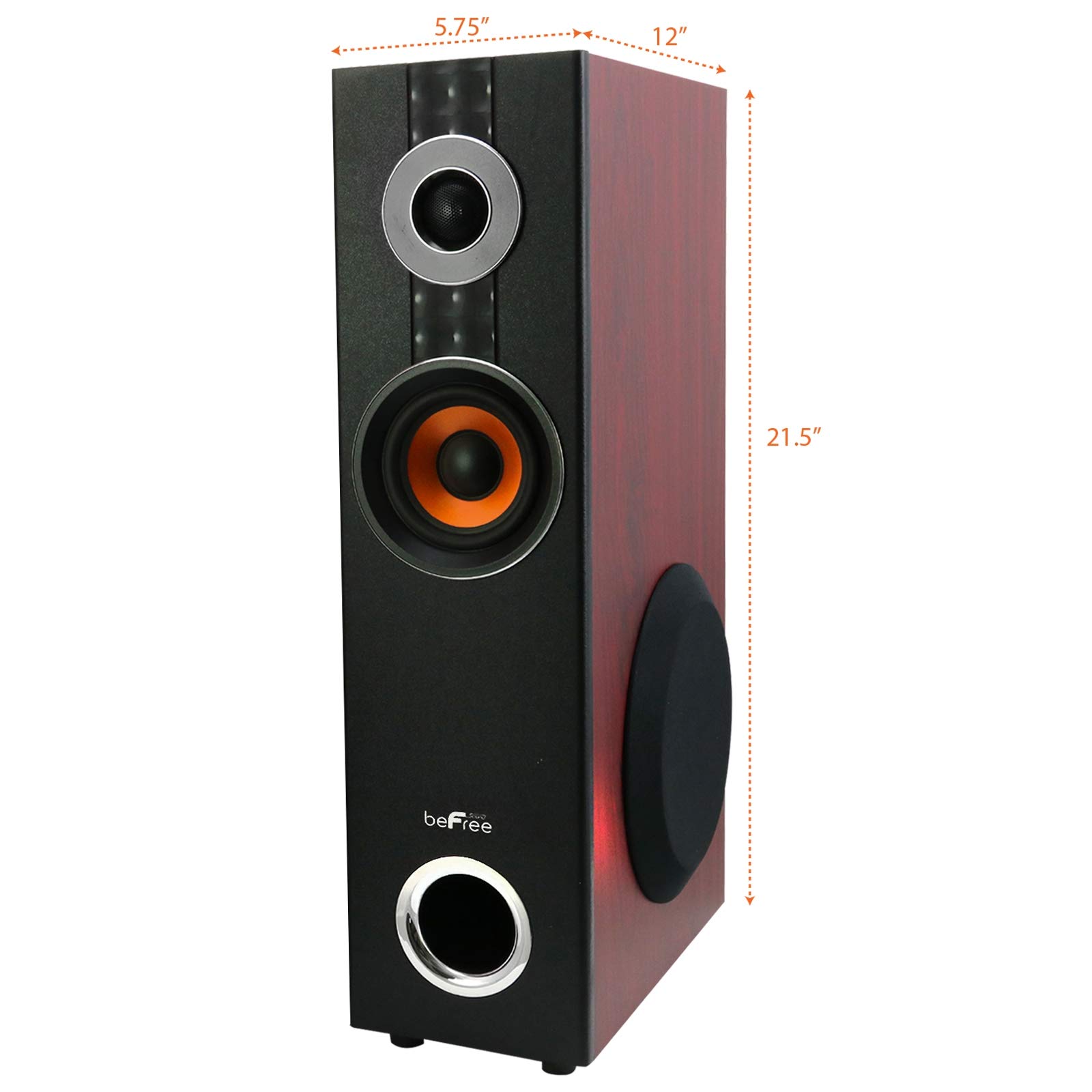 beFree Sound 2.1 Channel Bluetooth Tower Speakers with Optical Input - Dual Wood Subwoofer, Wireless Audio System for Home Theater, Gaming & Music (Brown, BFS-Tower Speaker)