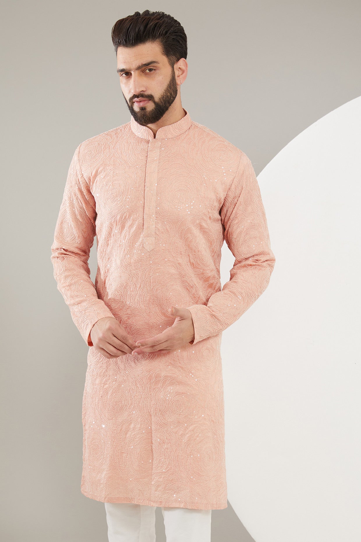 Elegant Peach Chikankari Kurta with Intricate Floral Embroidery - Traditional Indian Cotton Tunic for Women - Perfect for Festivals, Weddings & Casual Wear
