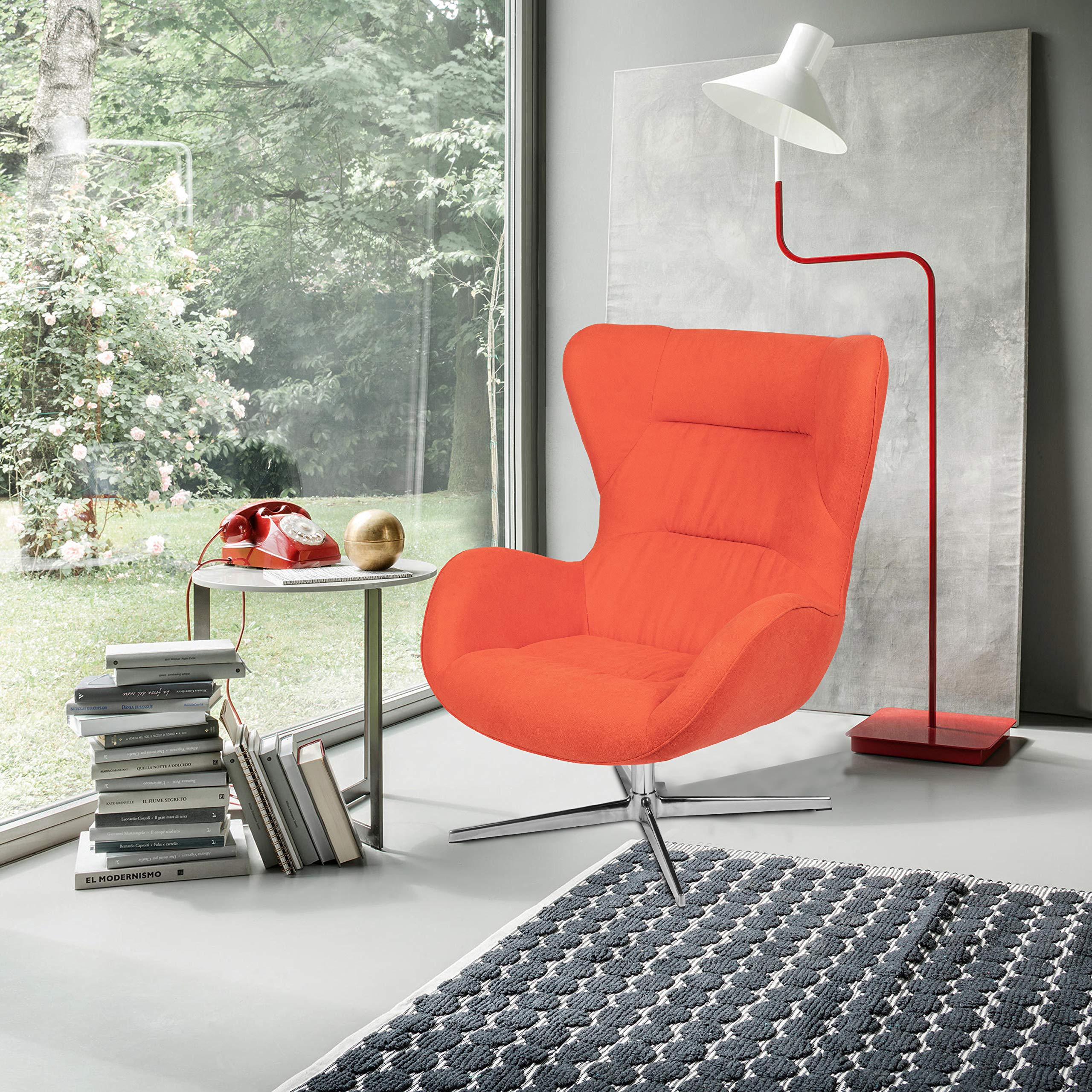 BizChair Orange Fabric Swivel Wing Chair - Ergonomic Office Chair with 360° Rotation, Comfortable Home & Workspace Seating for Professionals