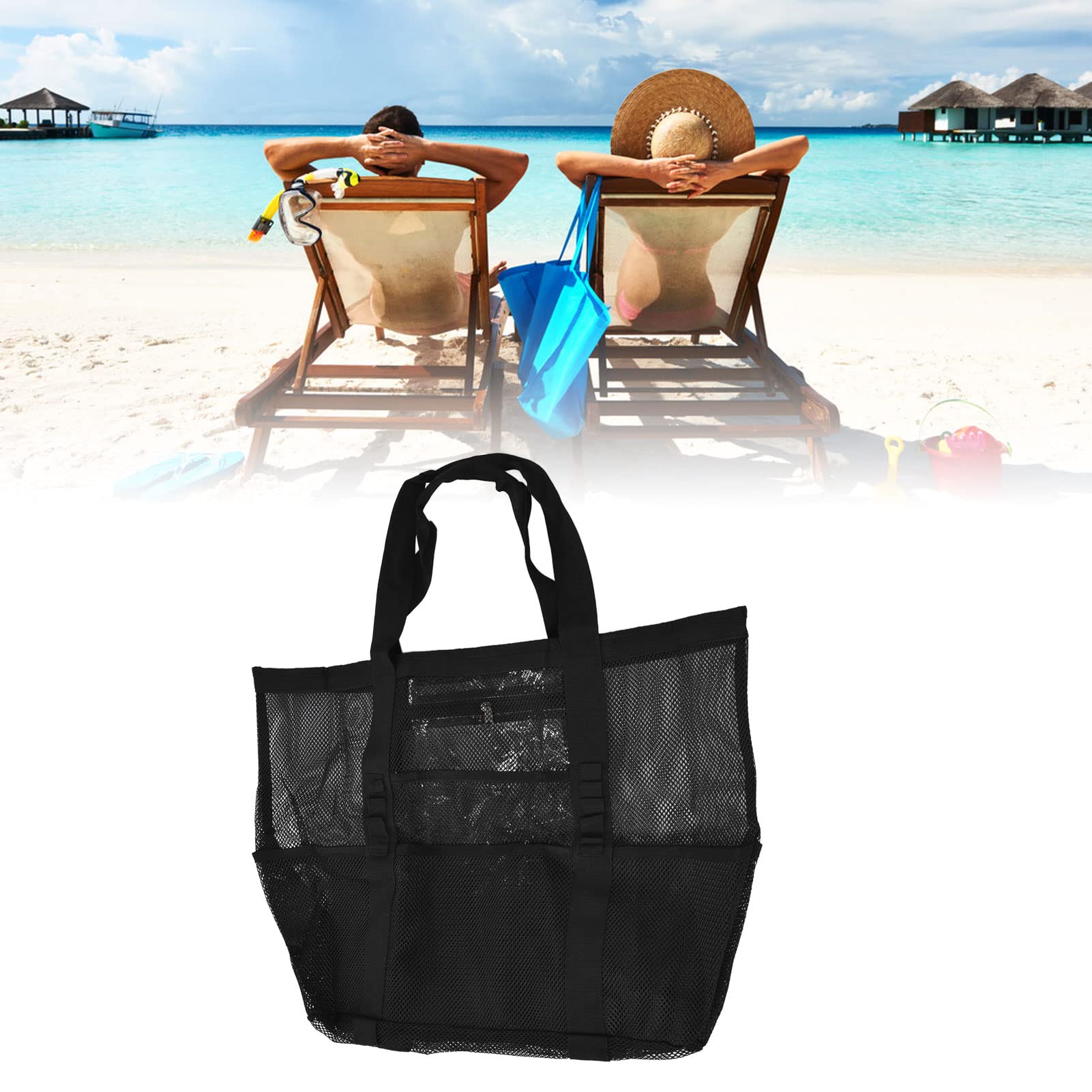 Large Mesh Oxford Beach Tote Bag - Waterproof, Durable & Spacious for Beach, Picnic, BBQ, Camping & Travel - Perfect for Carrying Towels, Snacks & Essentials