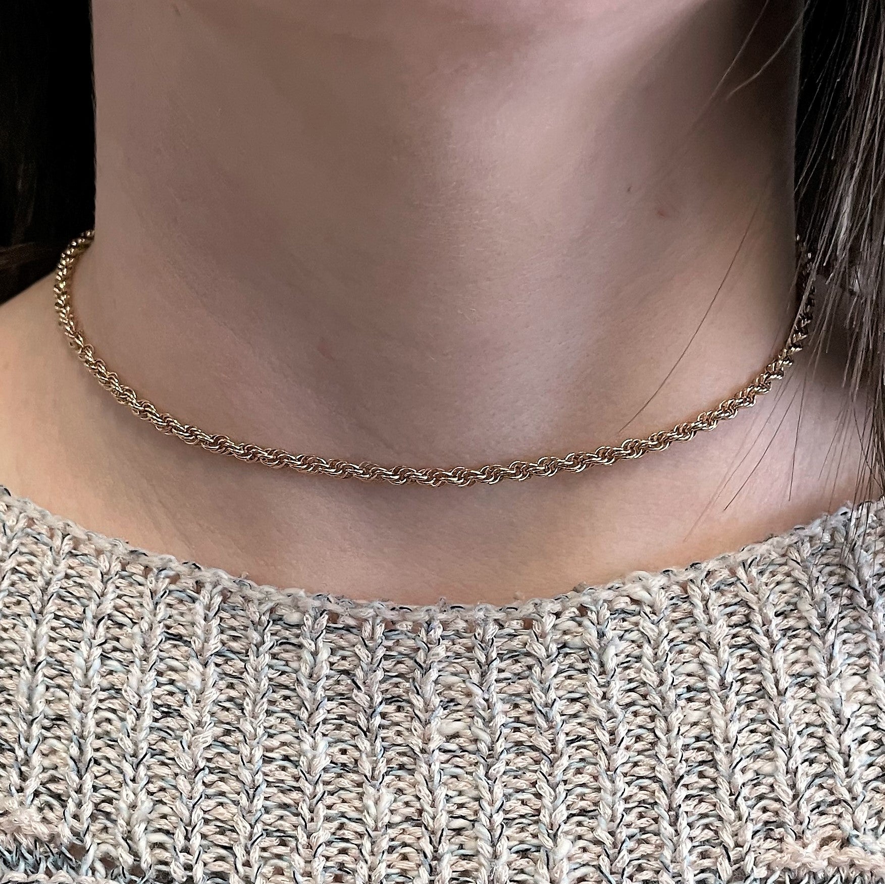10k Yellow Gold Rope Chain Necklace for Women - 15 Inch Solid Gold Rope Chain | Perfect for Layering, Gifts & Everyday Wear