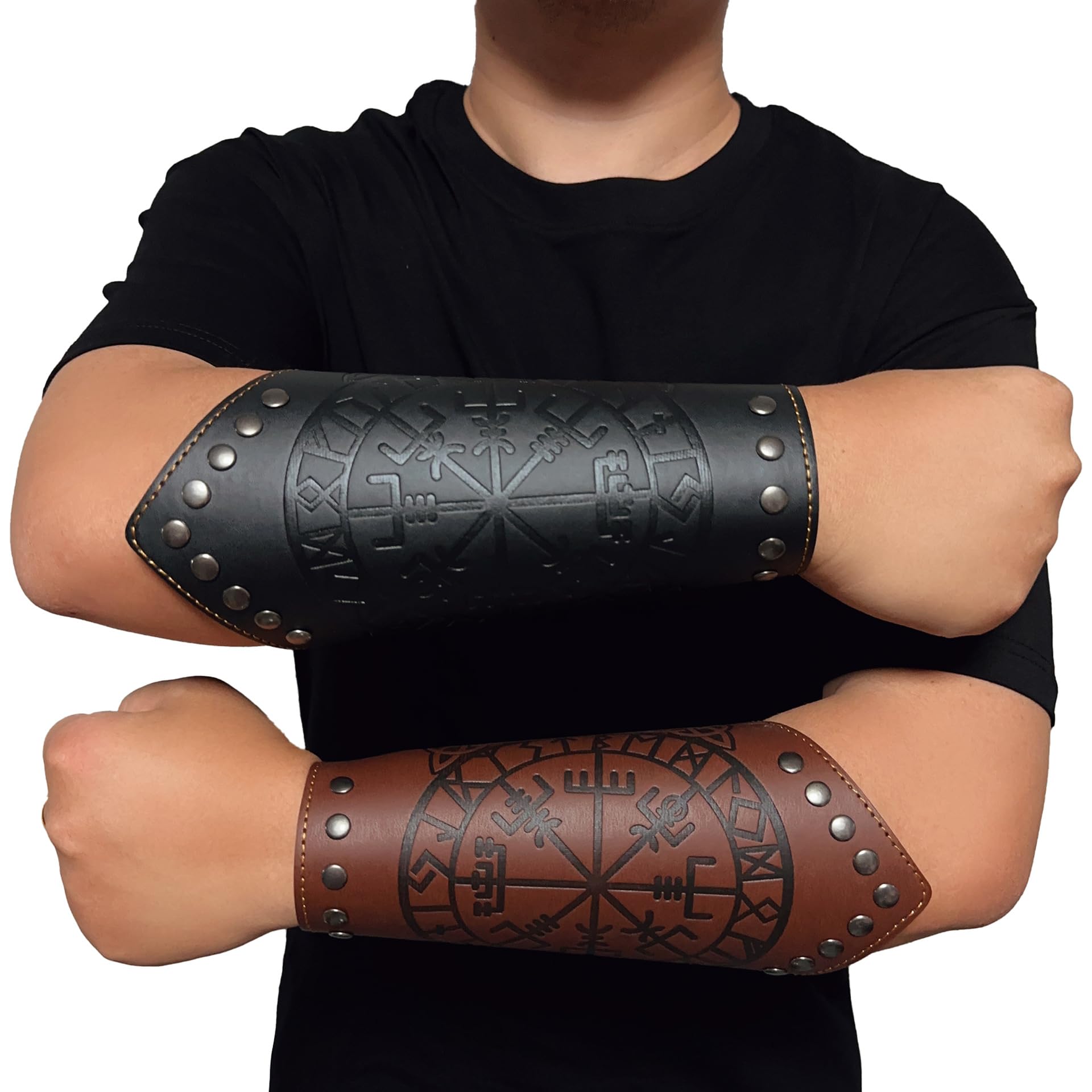 AZORA Leather Gauntlet Wristband - Medieval Bracers Armor Set with Buckle (2 Pcs) - Perfect for LARP, Cosplay, Renaissance Fairs & Historical Reenactments