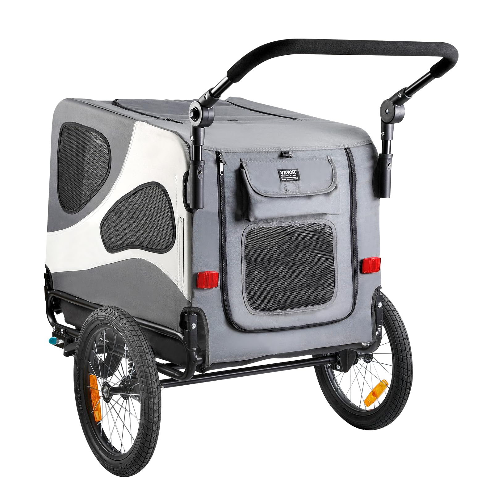 VEVOR 2-in-1 Dog Bike Trailer & Pet Stroller - 100 lbs Capacity, Foldable Bicycle Carrier with Quick Release Wheels, Universal Coupler & Safety Reflectors - Perfect for Cycling Adventures & Daily Walks (Black/Gray)