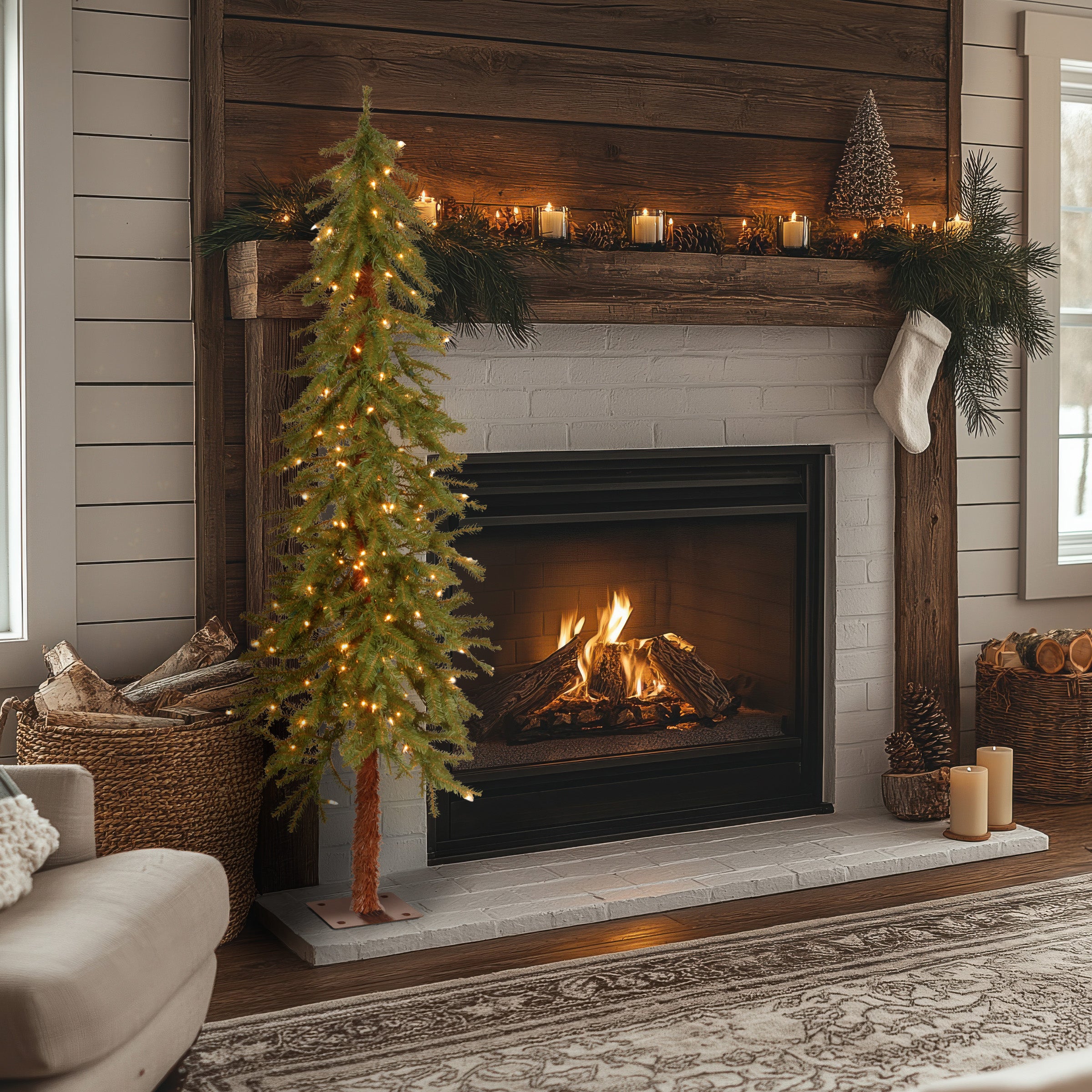 5 ft. Pre-Lit Hickory Cedar Slim Christmas Tree with Clear LED Lights - Perfect for Small Spaces, Apartments & Holiday Decor