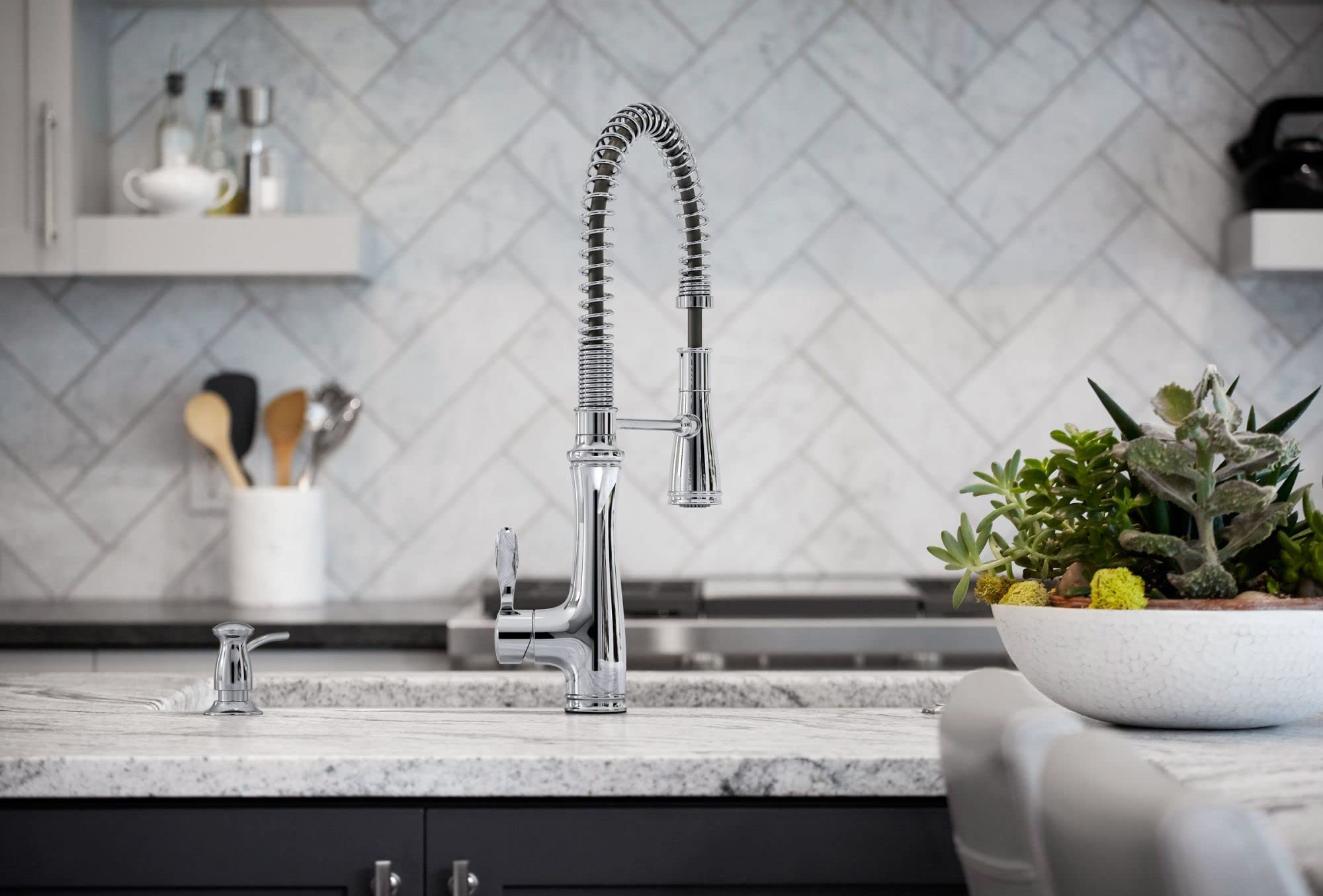 KOHLER K-29106-CP Bellera Pull Down Sprayer Kitchen Sink Faucet - 3 Function Spray Head, Polished Chrome Finish for Modern Kitchens | Perfect for Washing Dishes, Filling Pots & Cleaning Produce
