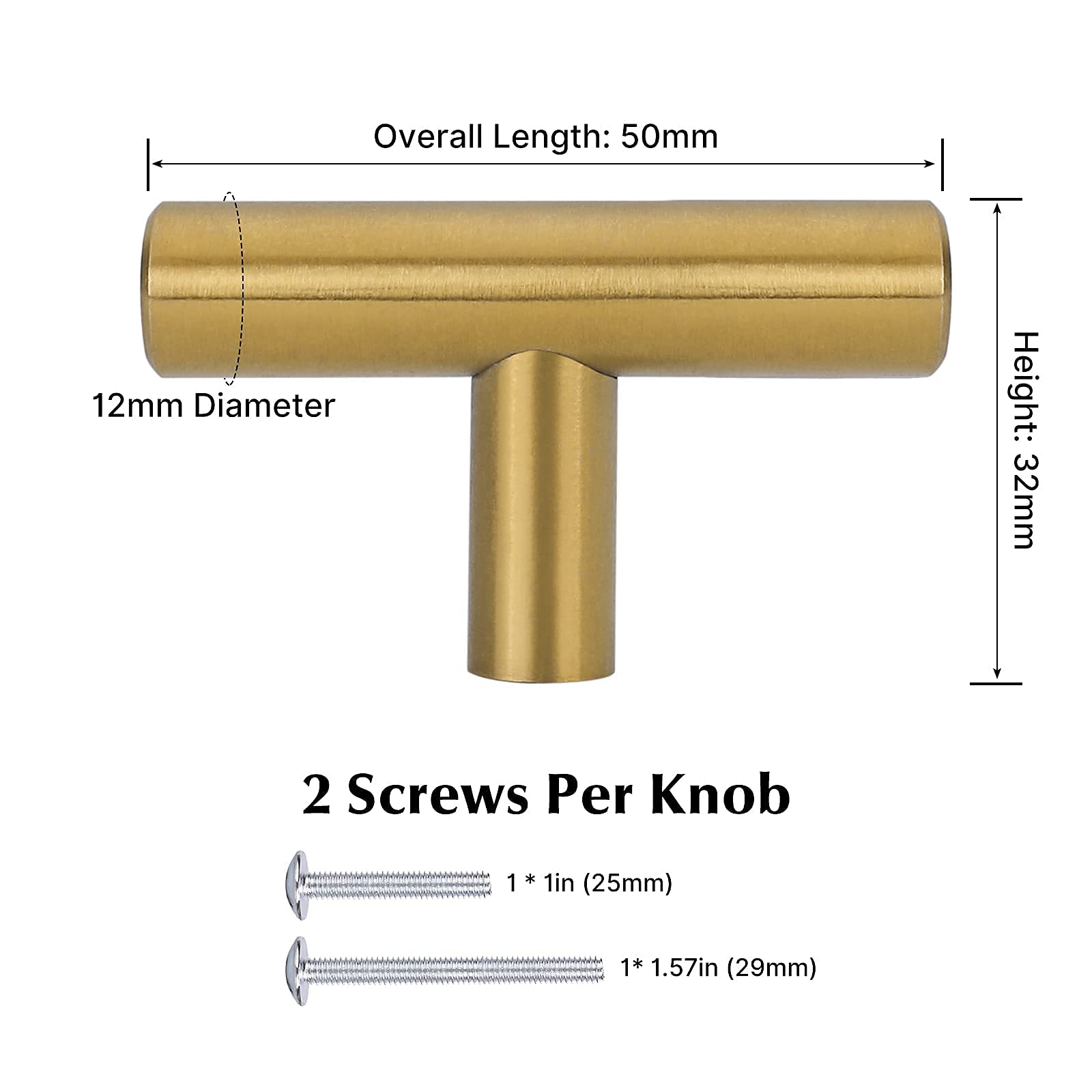Brushed Brass Cabinet Knobs - 50 Pack LS201GD Kitchen & Bathroom Drawer Handles, Dresser Pulls for Home Decor & Furniture Upgrade | Durable Hardware for Cabinets, Wardrobes & Storage Solutions