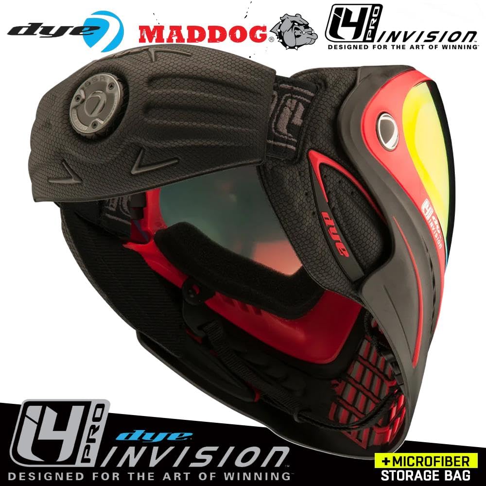 Maddog Dye I4 PRO Thermal Dual-Pane Anti-Fog Lens Paintball Airsoft Mask Goggle System Combo with Microfiber Storage Bag - Perfect for Outdoor Sports, Airsoft Battles & Paintball Games