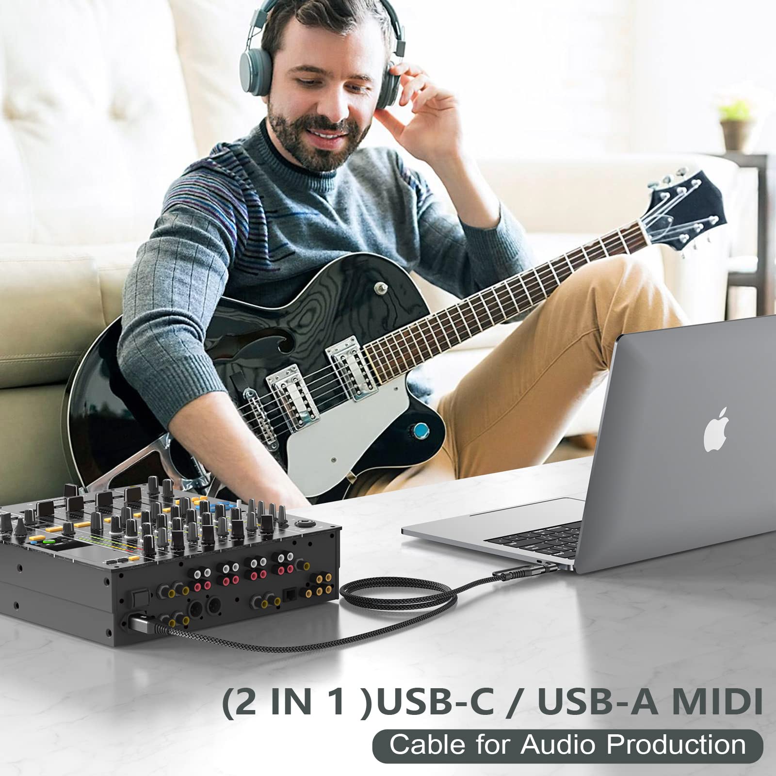 2-in-1 USB-A/C to USB-B Printer Cable 10FT - High Speed Braided USB C MIDI Cable for HP/Canon/Dell/Epson/Brother/Samsung Printers, MacBook Pro/Air, Digital Piano MIDI Controller - Durable & Tangle-Free (Black) - Perfect for Home Office, Studio & Music Production