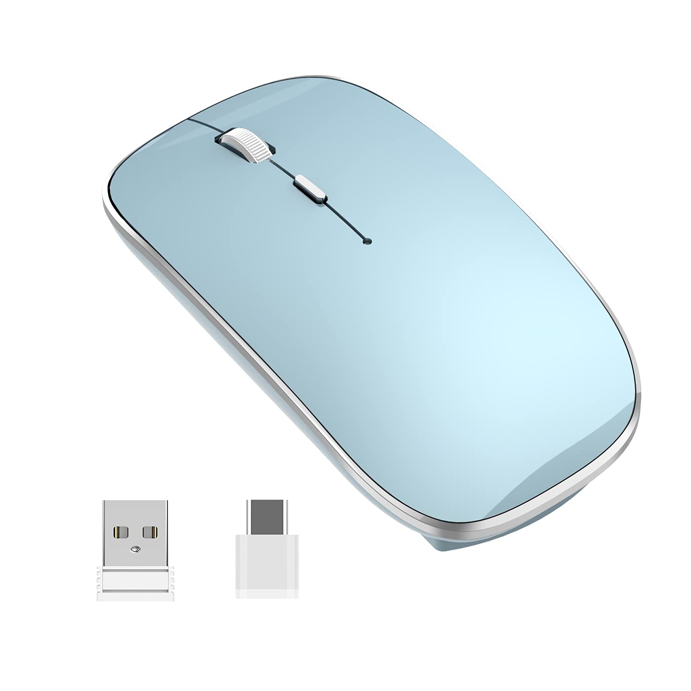 Rechargeable Wireless Mouse - Silent USB & Type-C Dual Mode, 3 Adjustable DPI for Laptop, MacBook, PC, Android - Portable for Office, Home & Travel (Black/Blue)