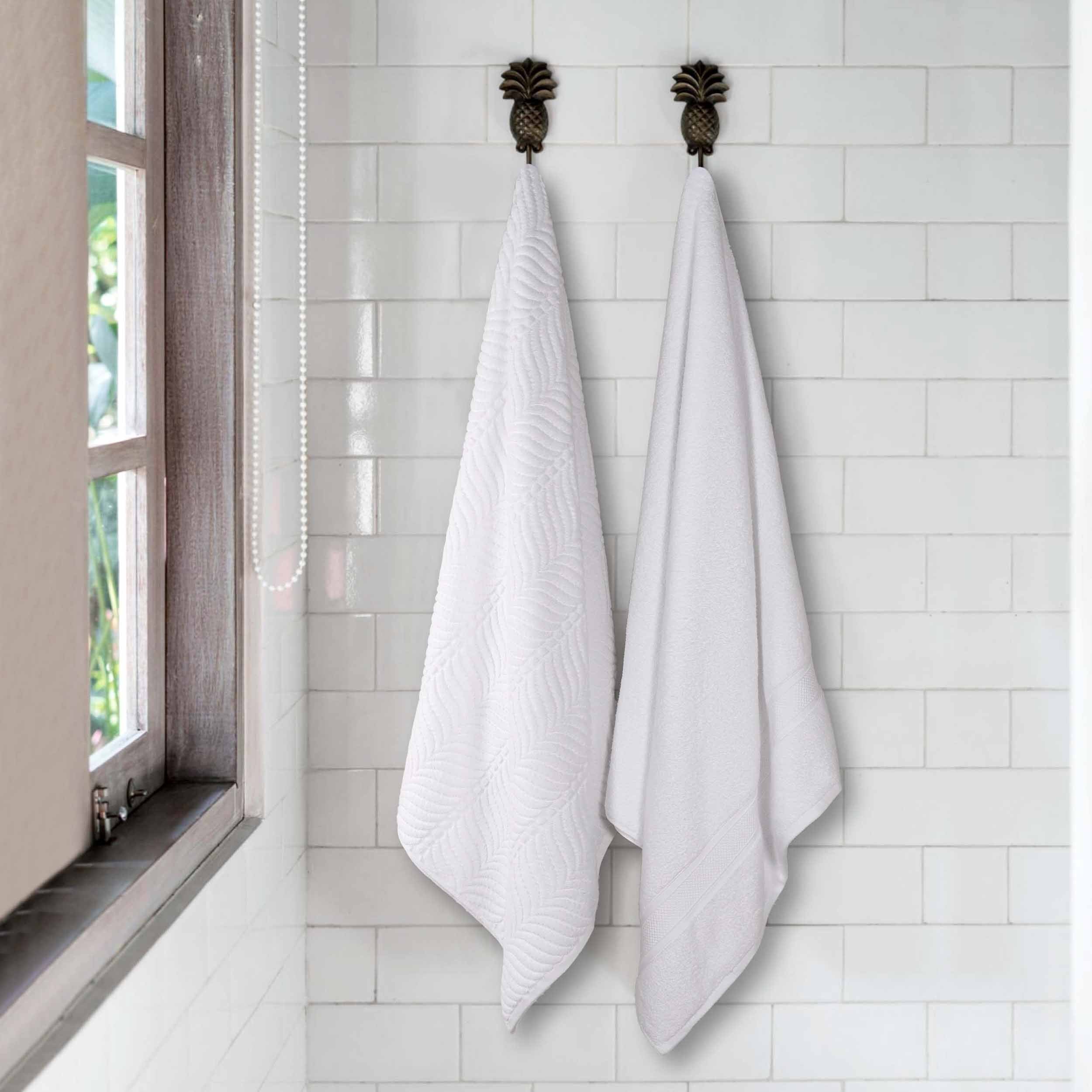 Premium Zero Twist Cotton Bath Towel Set of 2 - Ultra Soft Solid & Jacquard Chevron Design for Luxury Bathroom & Spa Experience
