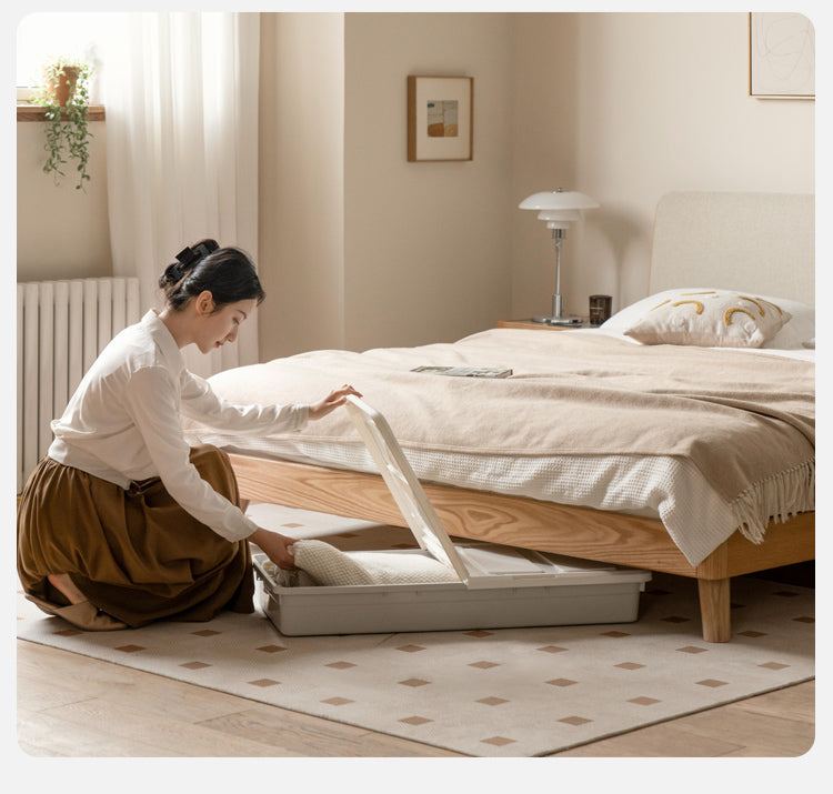 Solid Oak Wood Soft Bed Frame - Queen Size, Natural Wood Finish - Perfect for Master Bedrooms, Guest Rooms & Cozy Home Decor