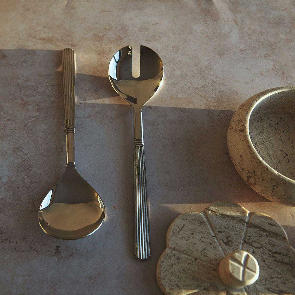 Art Deco Salad Server Set - Stainless Steel Serving Utensils for Salad, Pasta, Desserts - Elegant Tableware for Dinner Parties & Entertaining