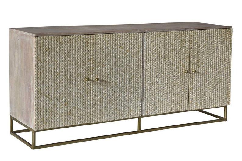 Handmade Bone Inlay Herringbone Sideboard - Wooden Buffet Cabinet with Intricate Inlay Design | Perfect for Dining Room Storage, Living Room Decor & Entryway Furniture