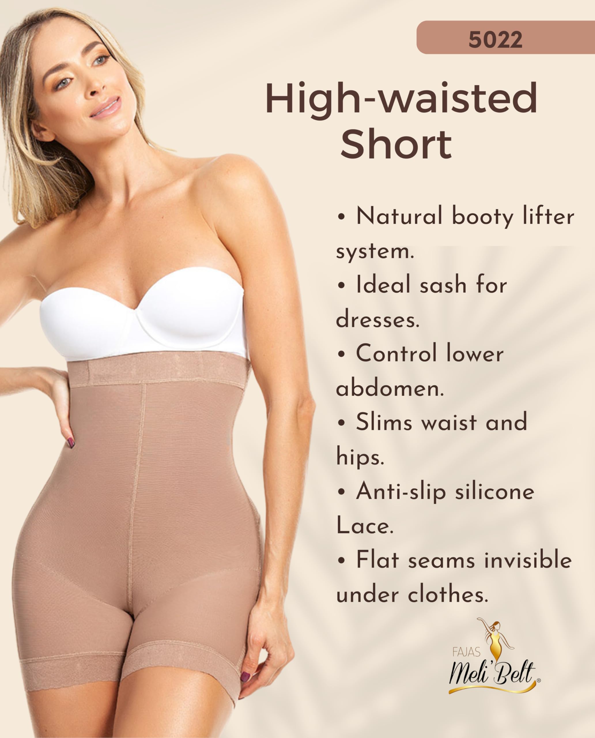 FAJAS MELI'BELT 5022 Colombian High Waist Butt Lifter Shorts - Shapewear for Women, Tummy Control & Booty Enhancement | Perfect for Workout, Postpartum & Everyday Wear