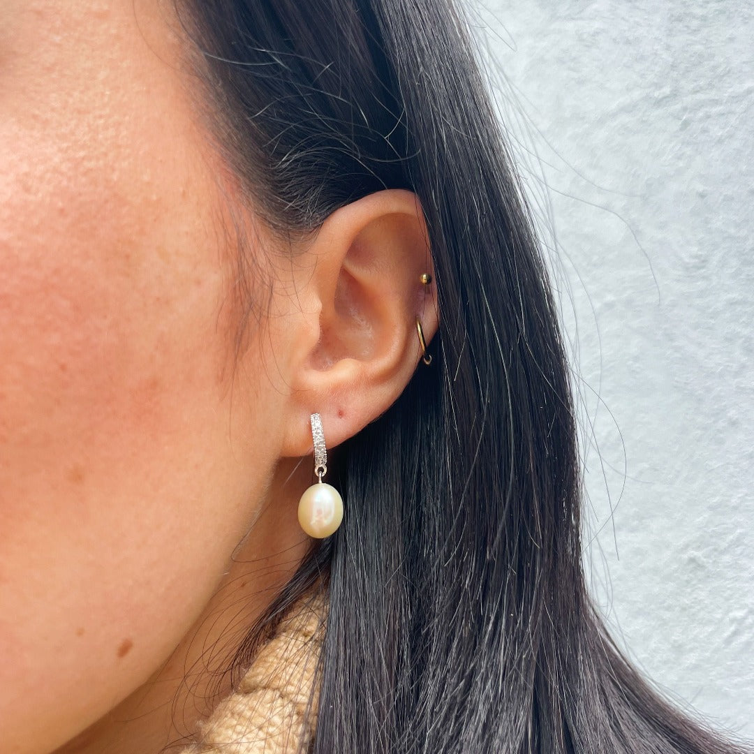 Elegant Freshwater Pearl & Diamond Sterling Silver Drop Earrings for Women | Perfect for Weddings, Parties & Special Occasions