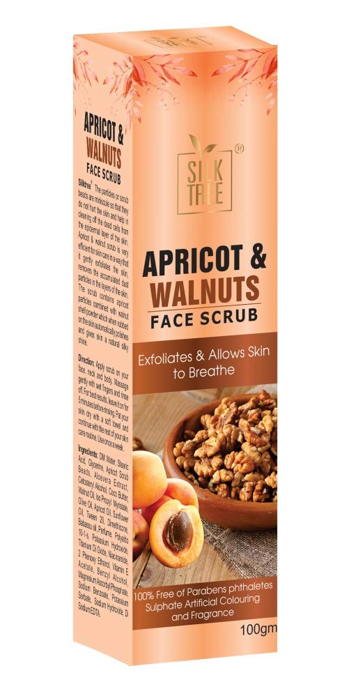 SILKTREE Apricot & Walnut Face Scrub - 100g Natural Exfoliator for Oily & Normal Skin, Brightening & Tan Removal - Daily Skincare Routine for Glowing Complexion
