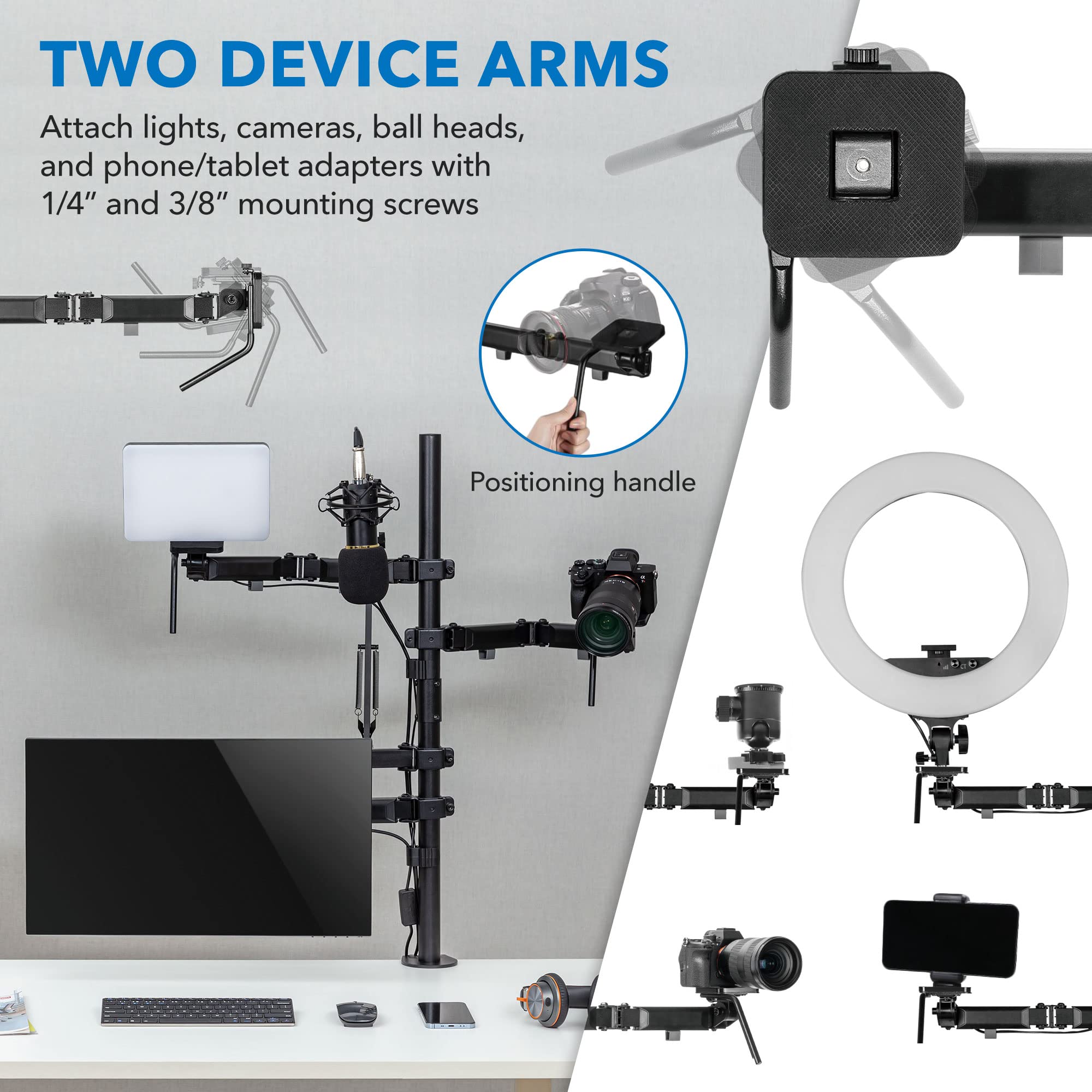 Mount-It! All-in-One Live Streaming Kit - 4 Arm Desk Mount for Monitor, Webcam & Ring Light with Microphone Stand - Perfect YouTube & Facebook Recording Setup for Gamers, Podcasters & Content Creators