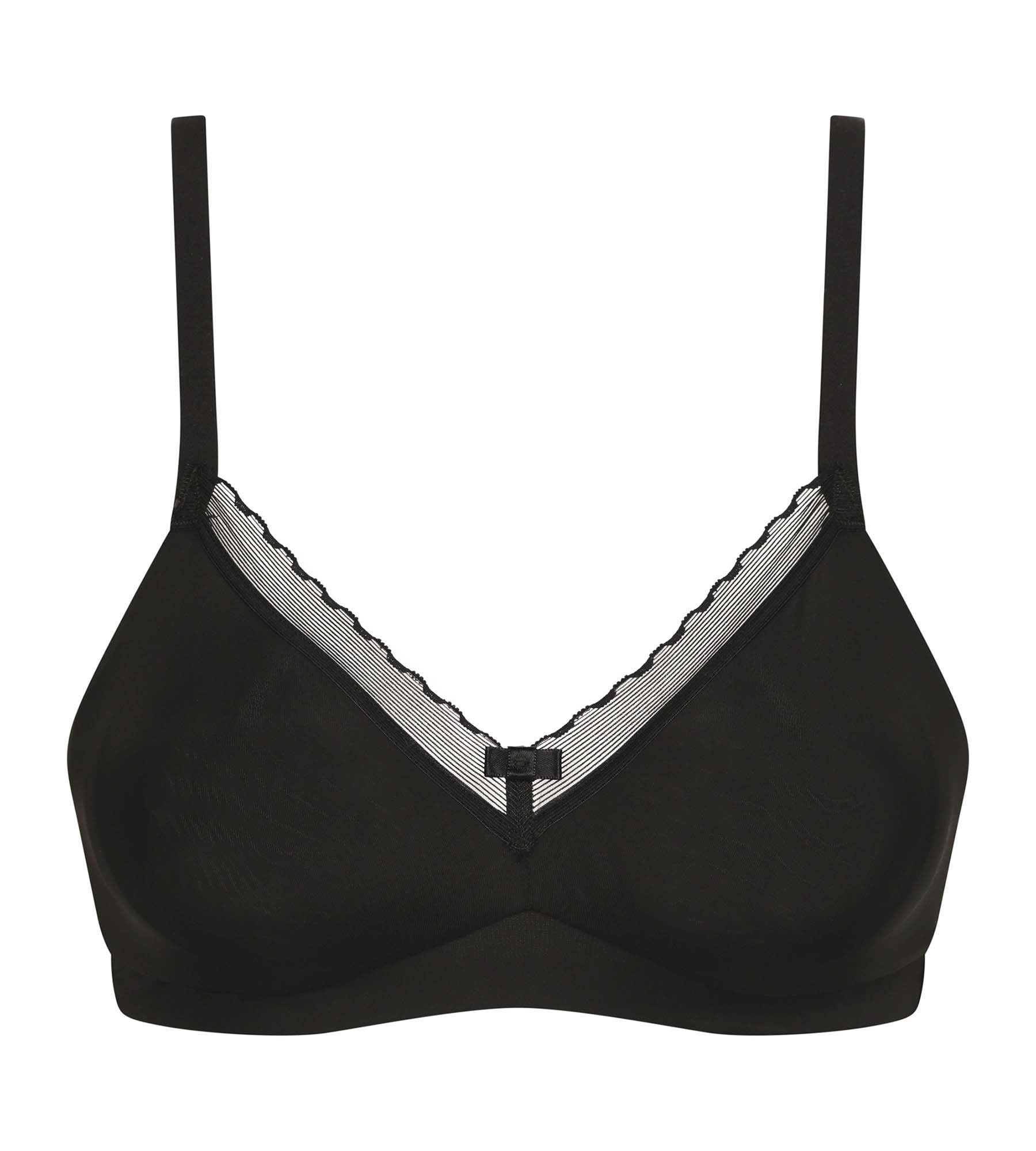 Wireless Microfiber and Tulle Bralette - Black Comfortable Everyday Bra for Women | Perfect for Yoga, Lounge & Sleepwear