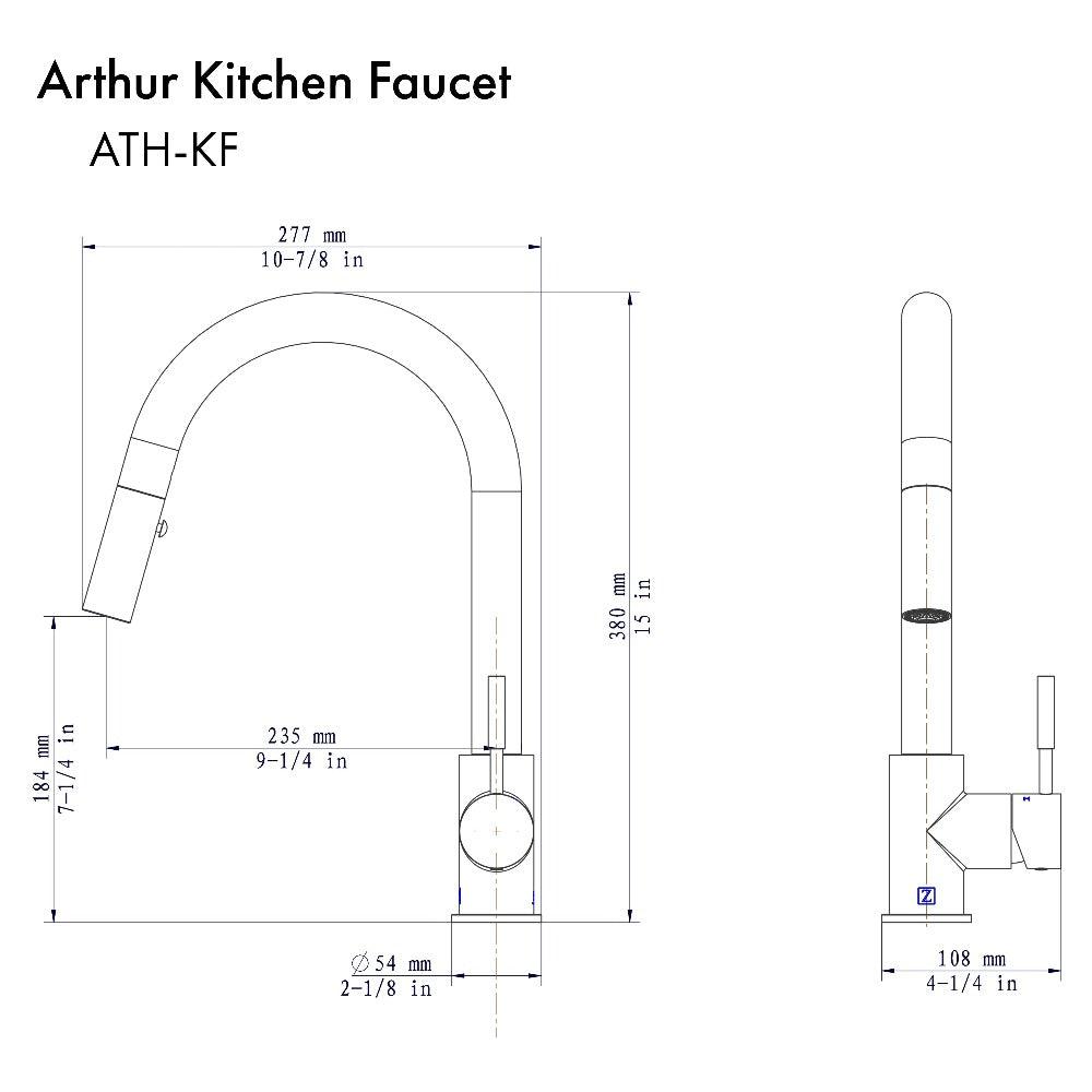 ZLINE Arthur Matte Black Pull Down Single Handle Kitchen Faucet - Modern Design for Sink, Dishwashing & Food Prep (ATH KF MB)