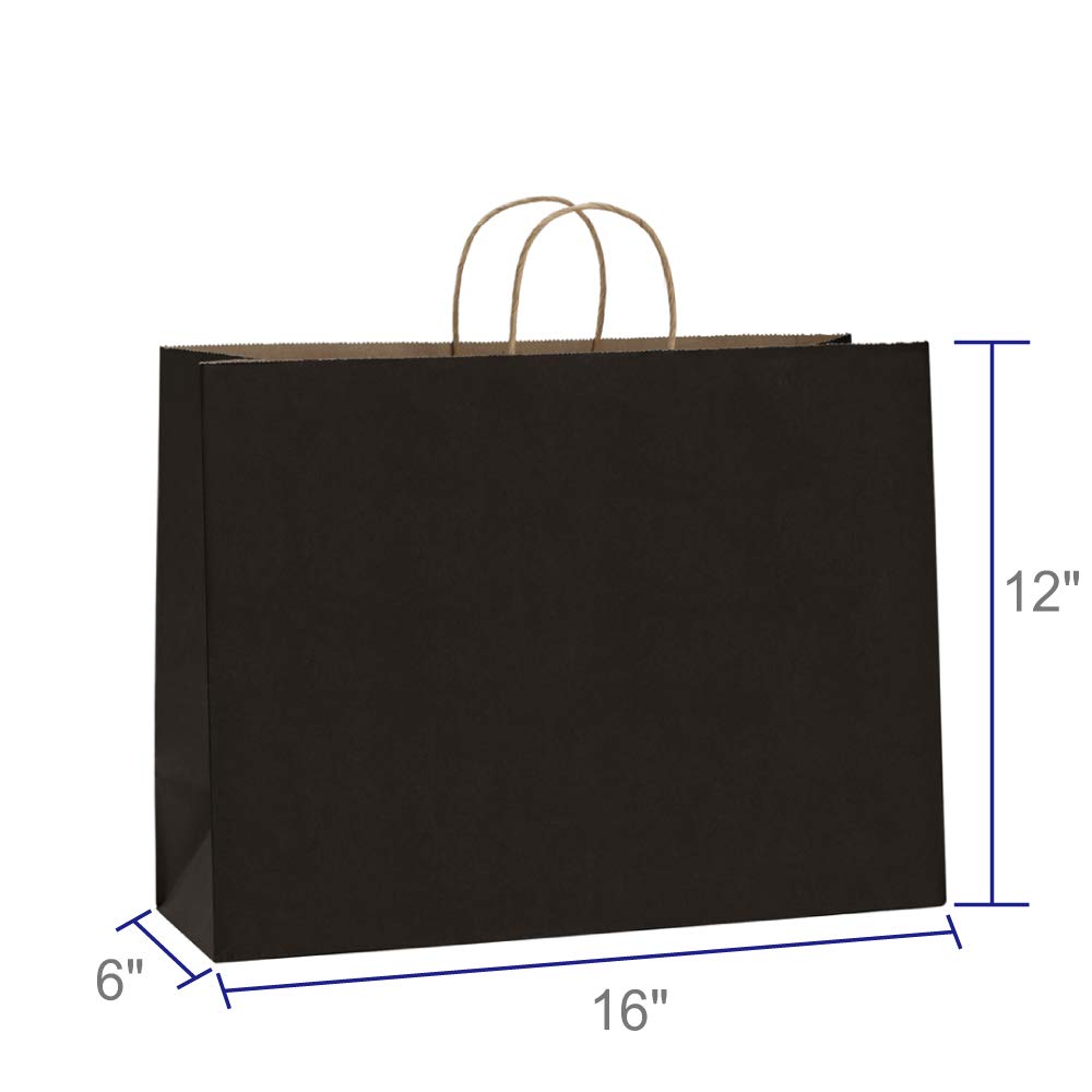 BagDream 100Pcs 16x6x12 Inches Kraft Paper Bags with Handles - Bulk Eco-Friendly Gift Bags, Shopping Bags for Grocery Store, Retail, Parties & Events | 100% Recyclable Large Black Paper Bags for Gifts, Packaging & Sustainable Shopping