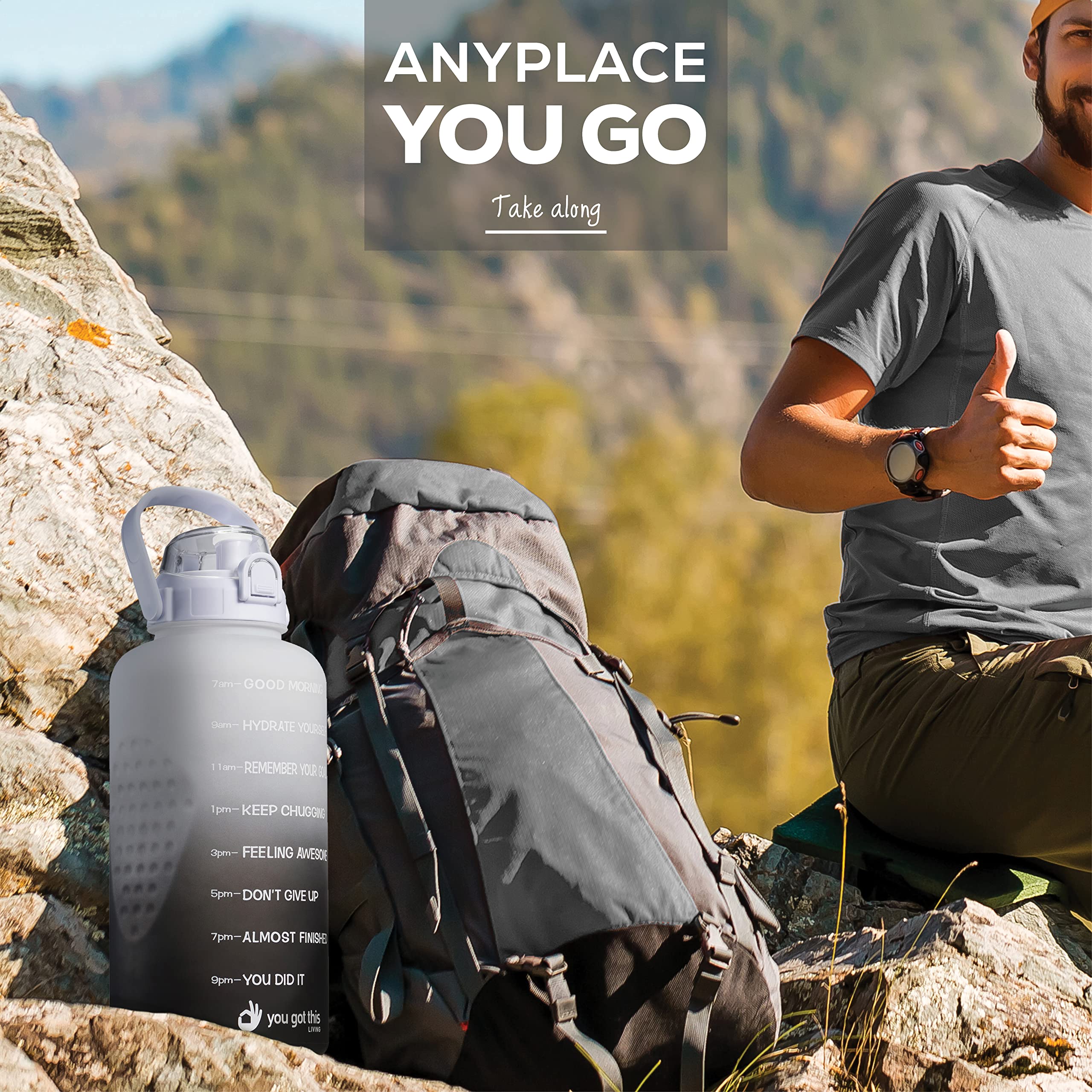 1 Gallon Motivational Water Bottle with Straw & Handle - BPA Free, Spill Proof for Gym & Hiking