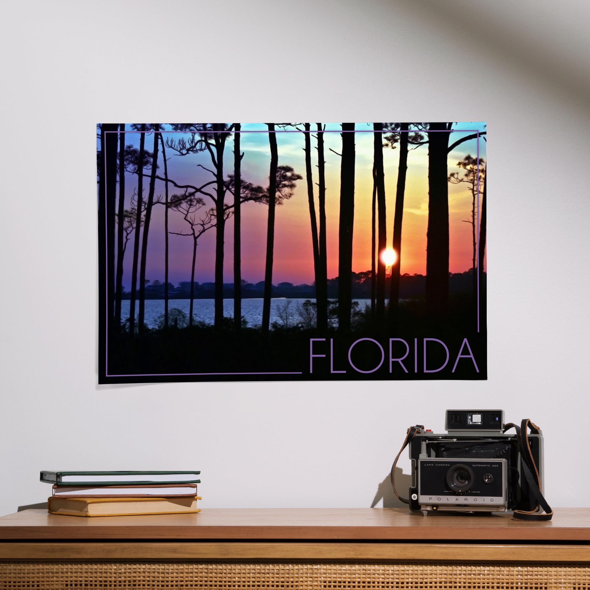 Lantern Press 16x24 Inch Giclee Art Print - Florida Sunset Silhouette Wall Decor | Premium Canvas Painting for Living Room, Bedroom & Office